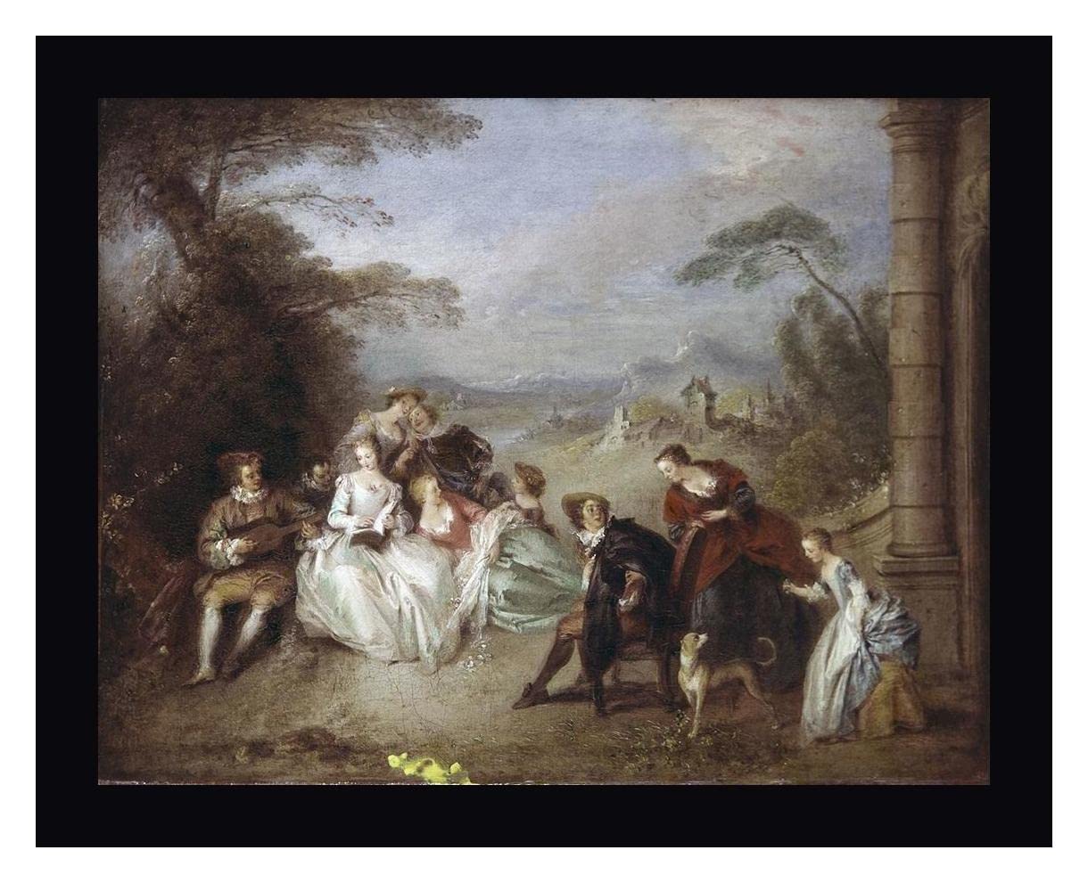 Country Festival by Jean-Baptiste Pater - 16x20 Inch Framed Canvas Wall Art Print with Black Wood Frame - Ready to Hang - Perfect for Living Room, Bedroom & Office Decor