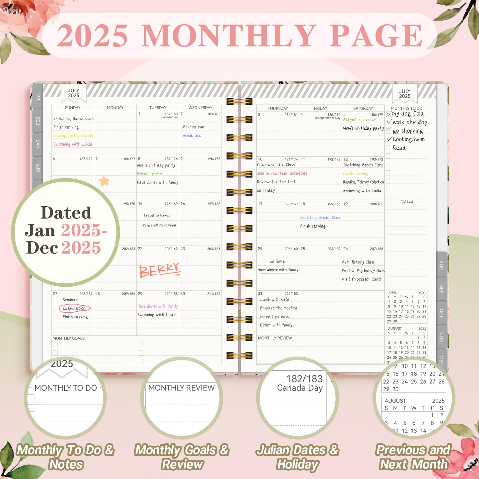 2025 Planner - Weekly & Monthly Hardcover Calendar Organizer for Women, Jan-Dec 2025, Spiral Bound with Inner Pocket, 8