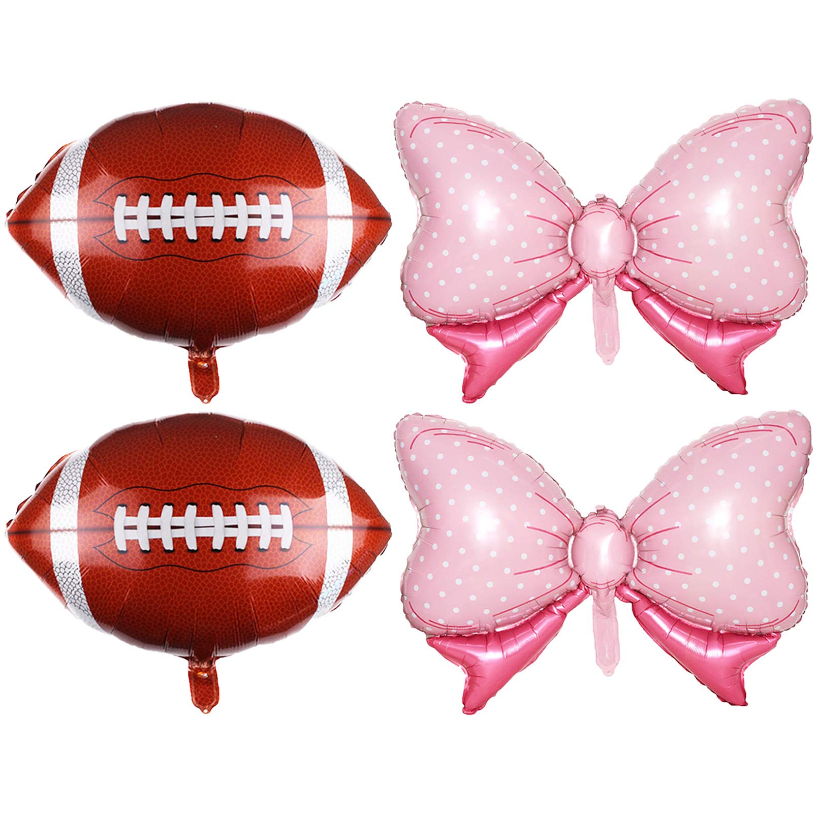 Wdecorm 4Pcs Gender Reveal Party Balloons Set - 2 Pink Bow & 2 Football Foil Balloons for Baby Shower, Birthday & Touchdown Celebrations | Perfect for Gender Reveal Parties, Baby Showers & Birthday Decorations