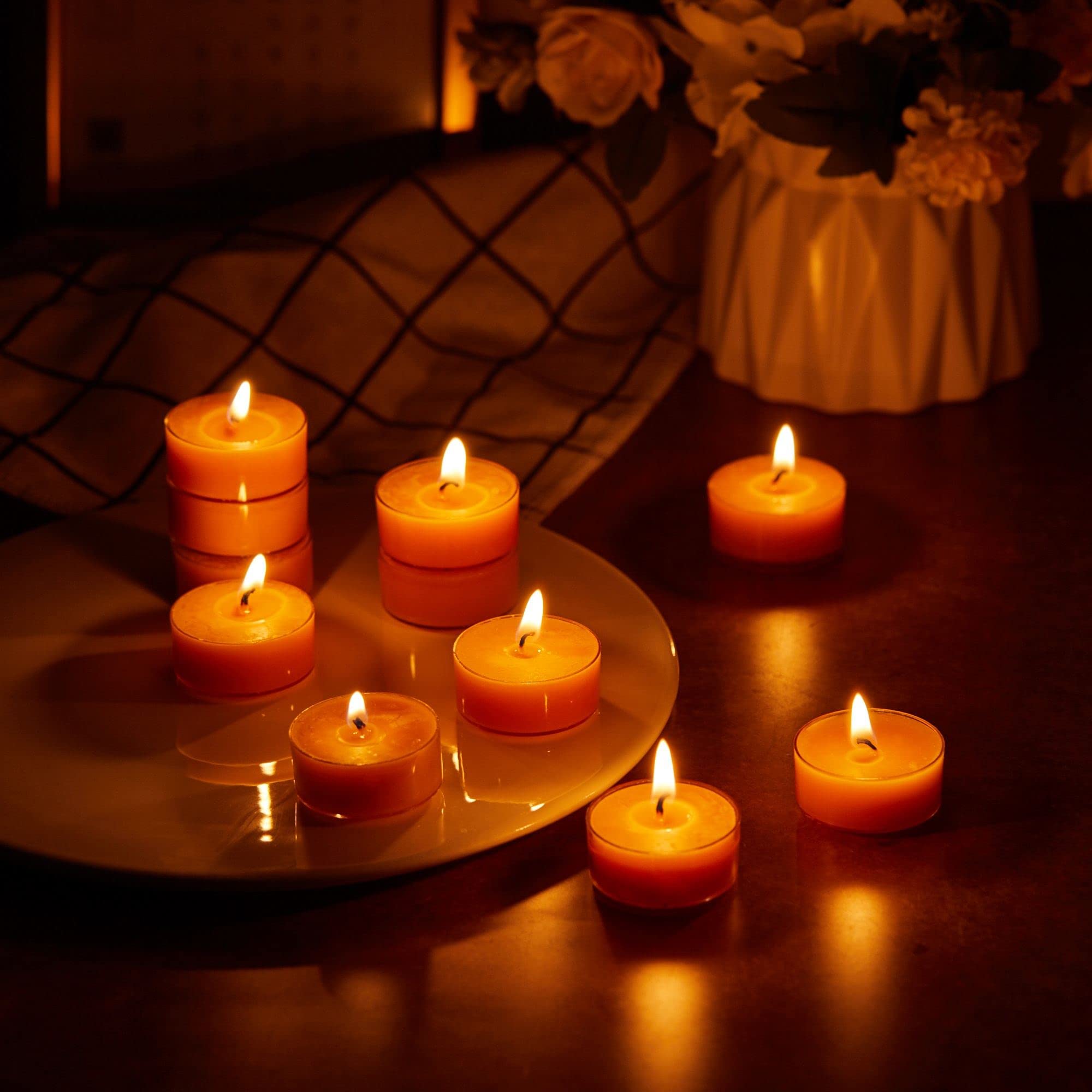 12-Pack Pure Beeswax Tea Light Candles | Handmade Natural Beeswax Candles with 4-Hour Burn Time | Clear Cup Design for Home Decor, Romantic Dinners & Aromatherapy