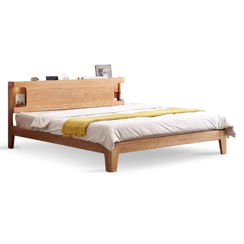 Solid Oak Wood Luminous Bedside Charging Shelf - Nightstand Organizer with USB Ports for Bedroom, Office & Dorm Room - Perfect for Phones, Tablets & Reading Lights