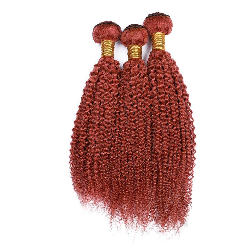 Dark Orange Brazilian Virgin Hair Weaves - 300g Kinky Curly Human Hair Extensions (3 Bundles, 10-30 Inch, #350 Color) for Afro Hairstyles & Protective Styling | Perfect for Daily Wear, Parties & Special Occasions
