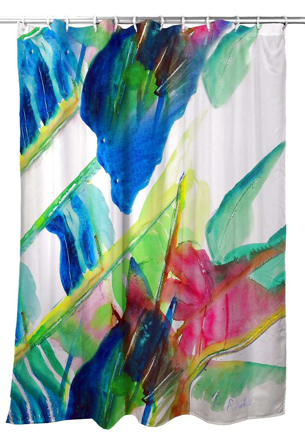 Betsy Drake Pink Palms Shower Curtain - Waterproof Bathroom Decor with Tropical Leaf Design for Coastal, Boho, or Modern Bathrooms