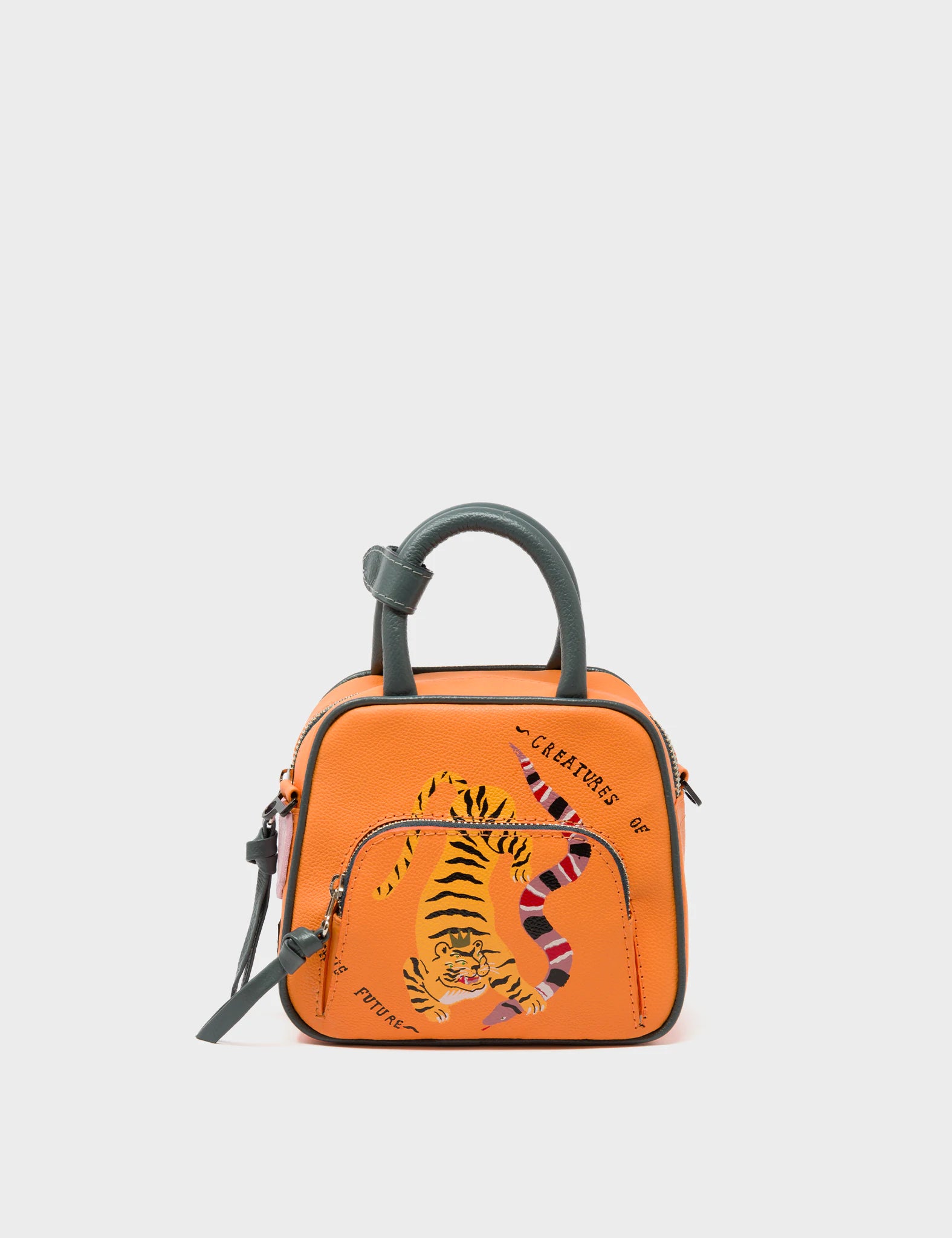 Marino Mini Crossbody Bag - Blazing Orange Genuine Leather with Creatures of the Future Design - Perfect for Everyday Use, Travel & Fashion Accessories