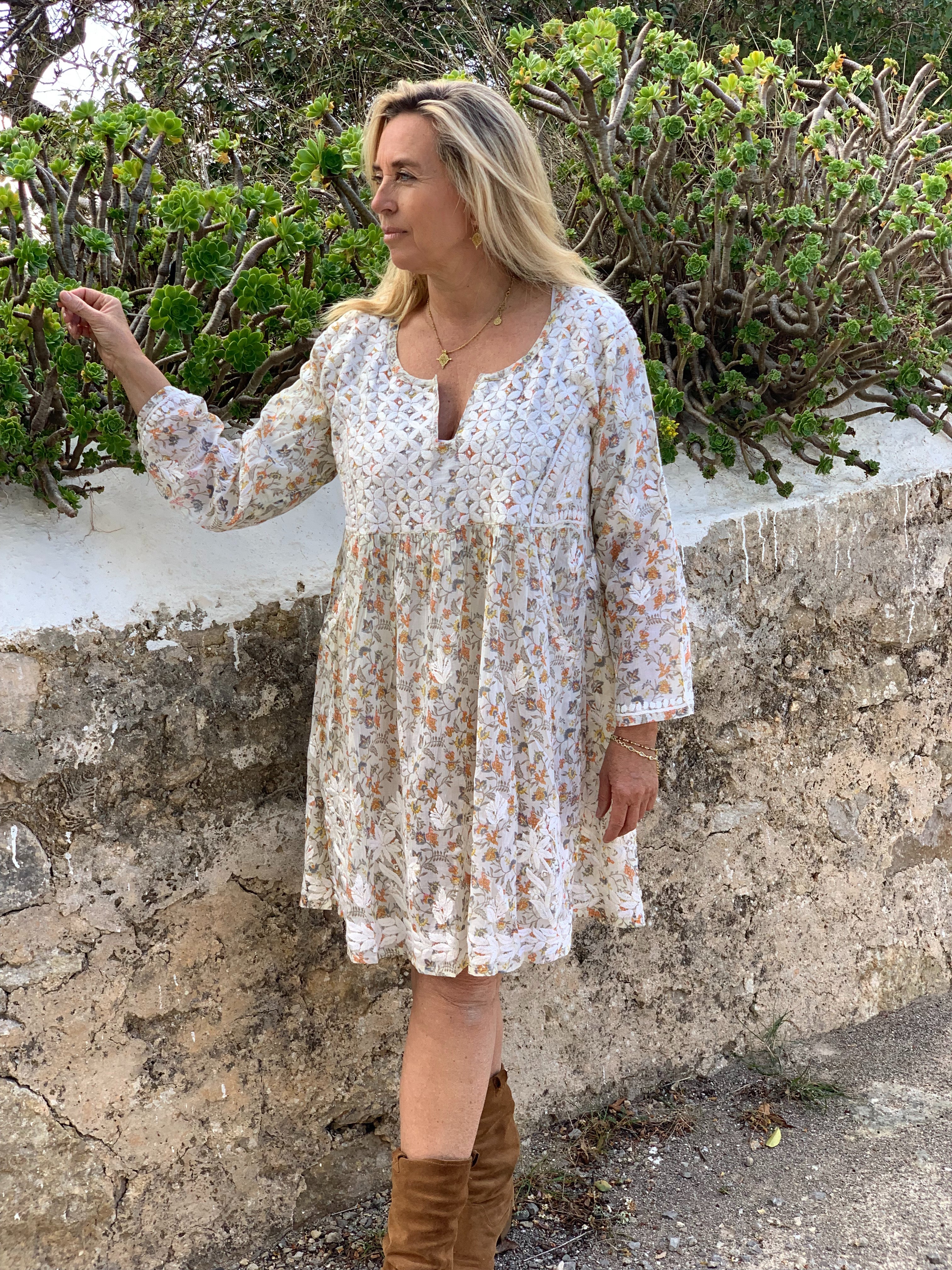 Tanit Ibiza Flower Dream Dress - Light Yellow Short Summer Dress for Women, Perfect for Beach Vacations, Parties & Casual Outings