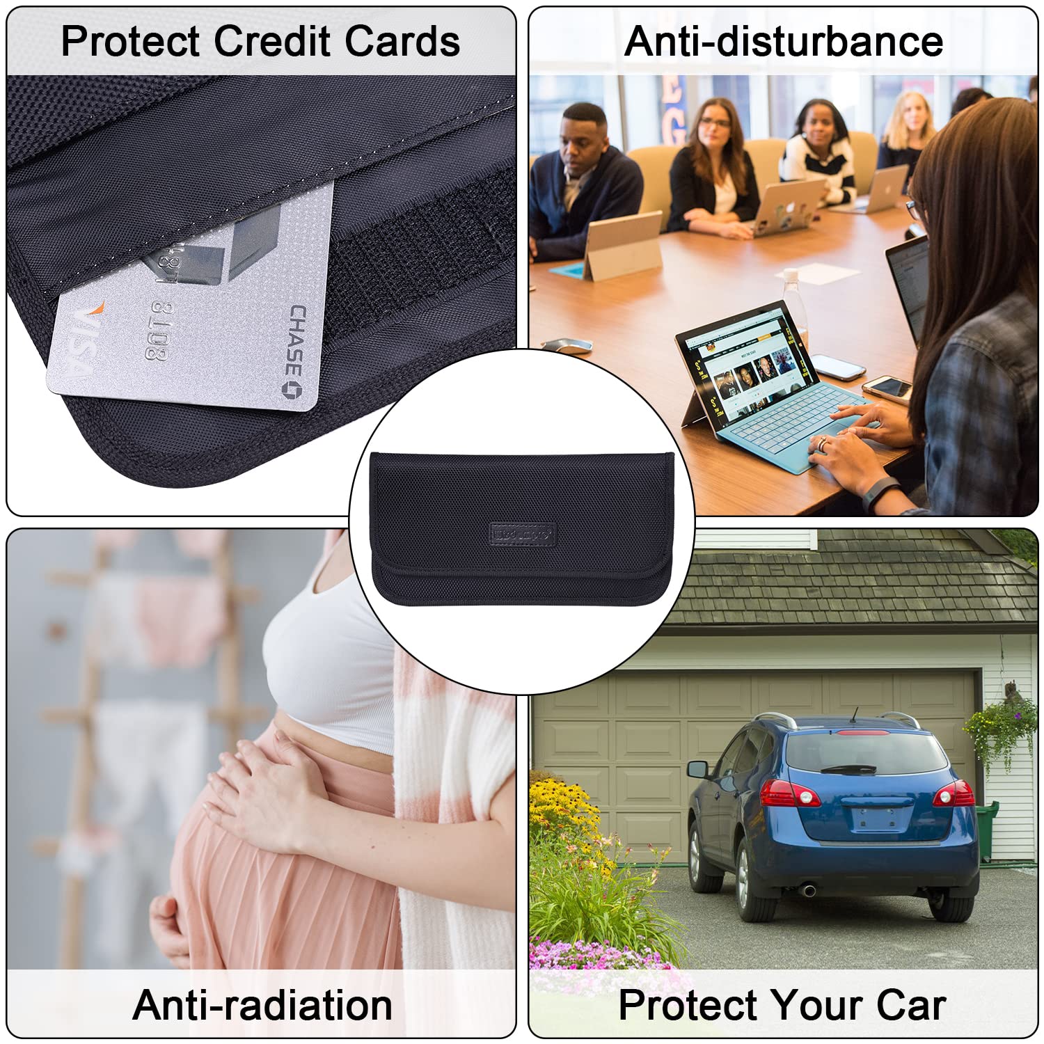 Wisdompro 2 Pack Faraday Bag for Phone & Keys - RFID Signal Blocking Pouch, Anti-Tracking Case for Privacy Protection (Black) | Perfect for Travel, Security, and Anti-Spying Use