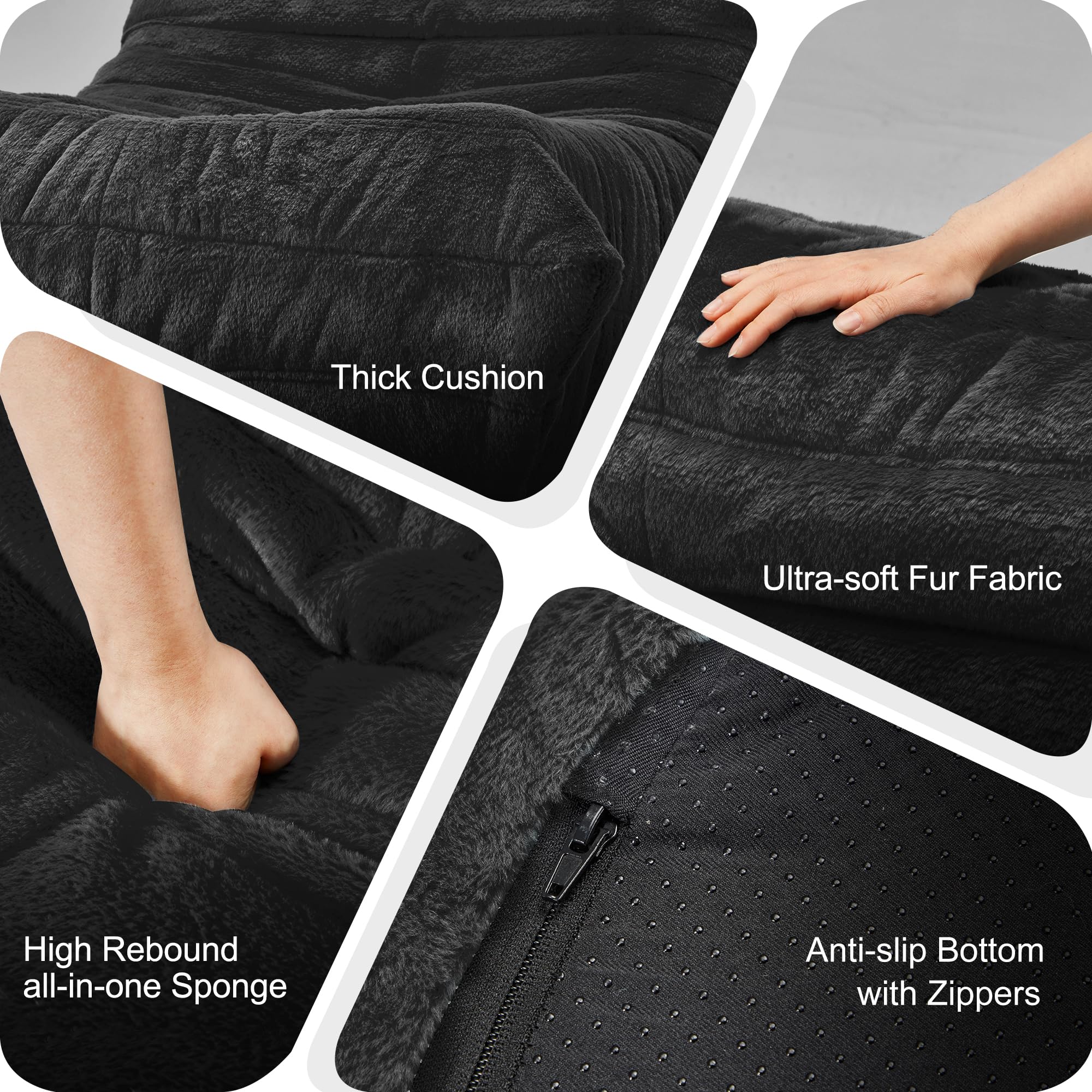 **Hobestluk Giant Memory Foam Bean Bag Chair for Adults - Soft Faux Fur Lazy Sofa, Large Comfy Lounger for Living Room, Bedroom, Dorm & Office - Perfect for Relaxing, Gaming & Movie Nights (Black Plush)**