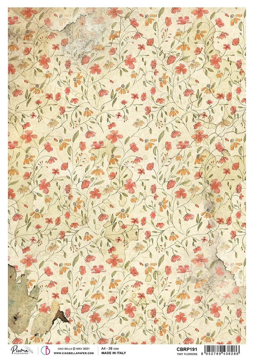 Ciao Bella Rice Paper A4 Size - Delicate Tiny Flowers Design for Scrapbooking, Card Making, and DIY Craft Projects