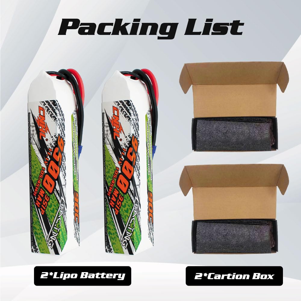 CNHL 9500mAh 3S 11.1V 90C High Performance Lipo Battery with EC5 Plug - Soft Case for RC Cars, Trucks, Tanks & Boats (2 Pack) - Perfect for Long-Range Racing and Heavy-Duty RC Applications