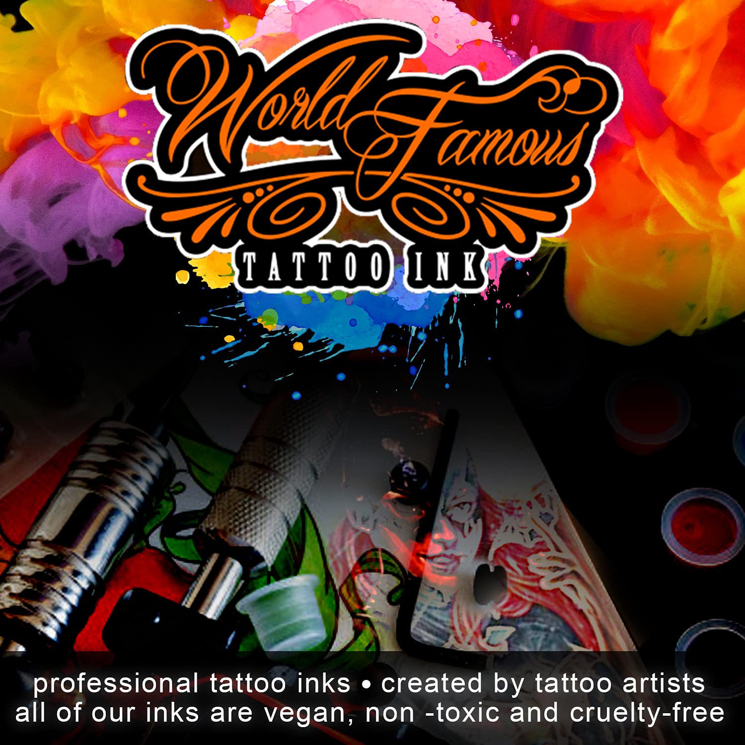 Professional Vegan Tattoo Ink Set - 16 Vibrant Colors, Made in USA, Safe & High-Quality for Artists - Perfect for Tattoo Studios, Body Art & Permanent Makeup