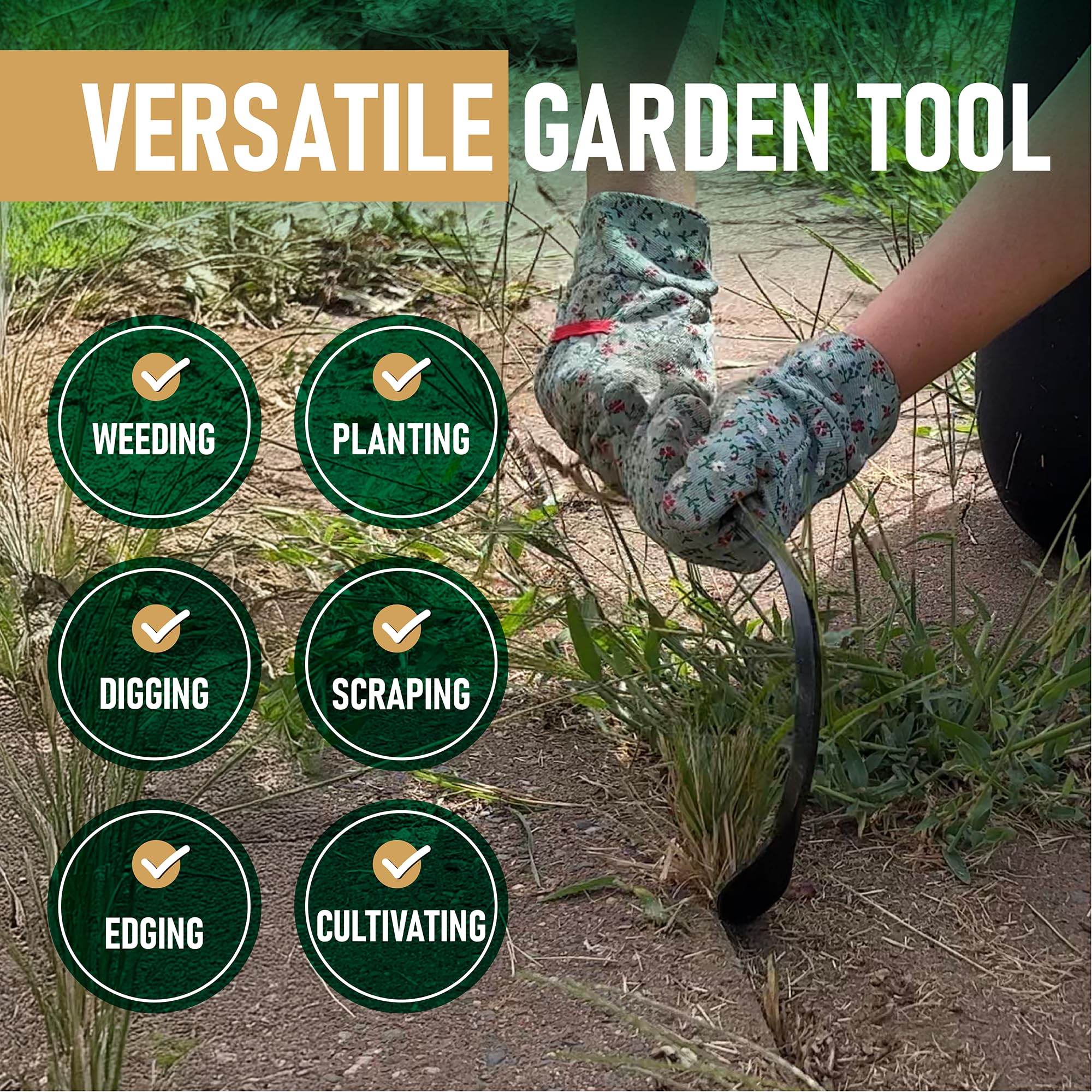 Grampa's Garden Hook - Heavy Duty Weed Puller Tool & Hand Cultivator for Gardening - Multi-Purpose Tool as Cultivator, Hand Tiller, Weeder & Edging Tool - Lightweight Durable Design for Easy Weed Removal & Soil Cultivation - Perfect for Home Gardens, Flower Beds & Lawn Care