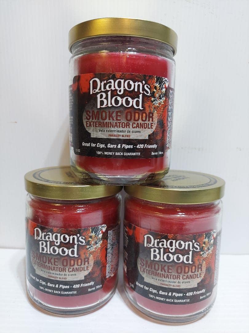 Dragon's Blood Scented Candle Set of 3 - 13 oz Smoke Odor Eliminator Jar Candles for Home, Meditation & Relaxation