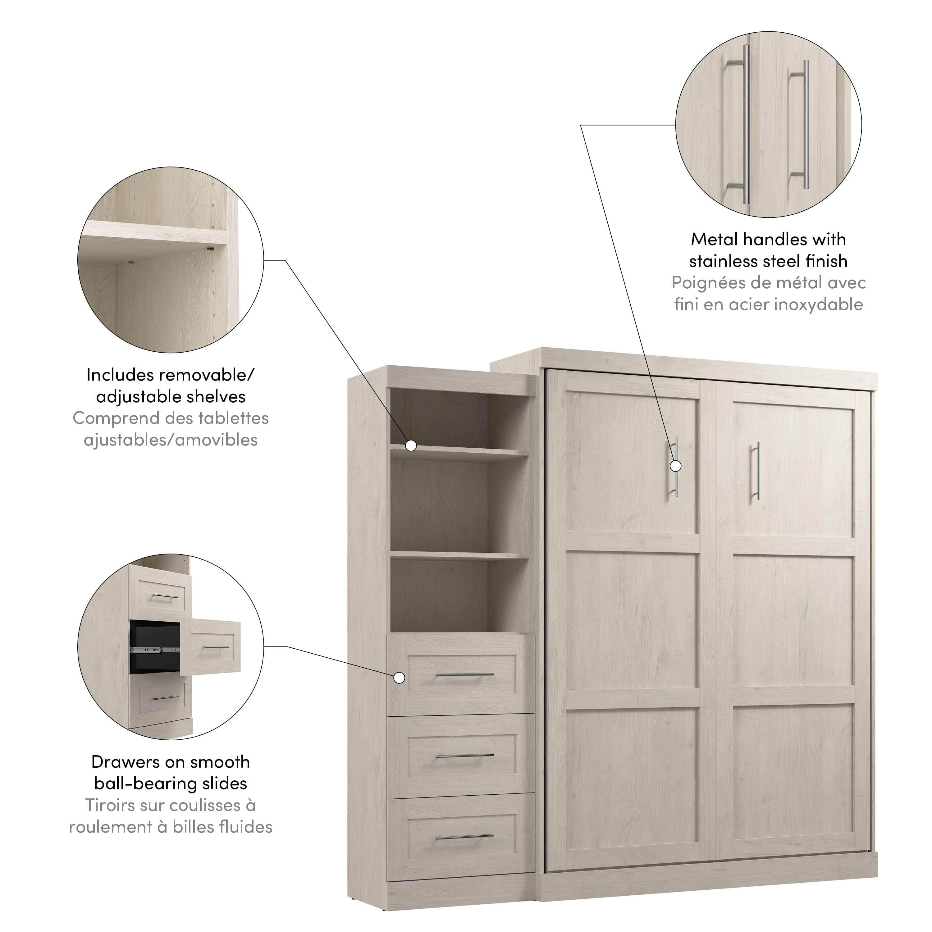 Queen Murphy Wall Bed with Storage Drawers - Space-Saving Foldable Bed for Small Rooms, Apartments & Guest Rooms (90