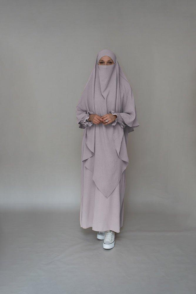 Light Gray Wrinkle-Free Prayer Gown Abaya Dress for Women - Modest Islamic Prayer Outfit for Home & Mosque Worship