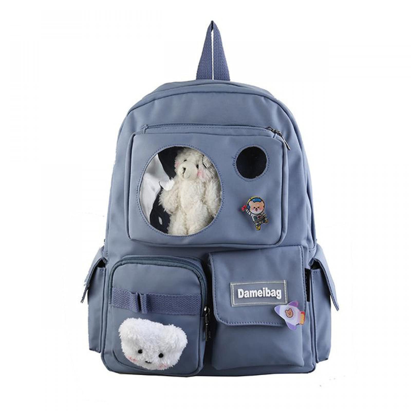 Cute Floral Backpack for Women & Girls - Kawaii School Backpack with Pins & Accessories, Pink & Blue, Perfect for College, Travel & Daily Use