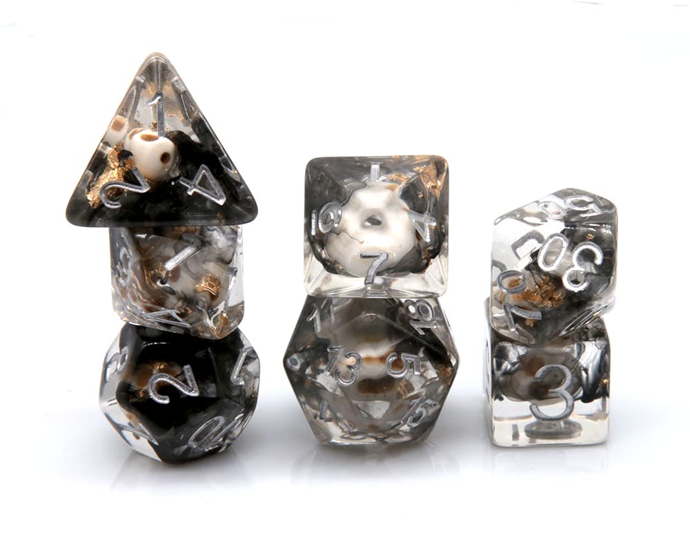 Premium Polyhedral Dice Set for D&D, RPG & MTG - 7-Piece HS Dice Skull Set with D20, D12, D10, D8, D6 & D4 - Sparkle Skull Design for Tabletop Gaming, Dungeons & Dragons Campaigns & Magic: The Gathering Battles