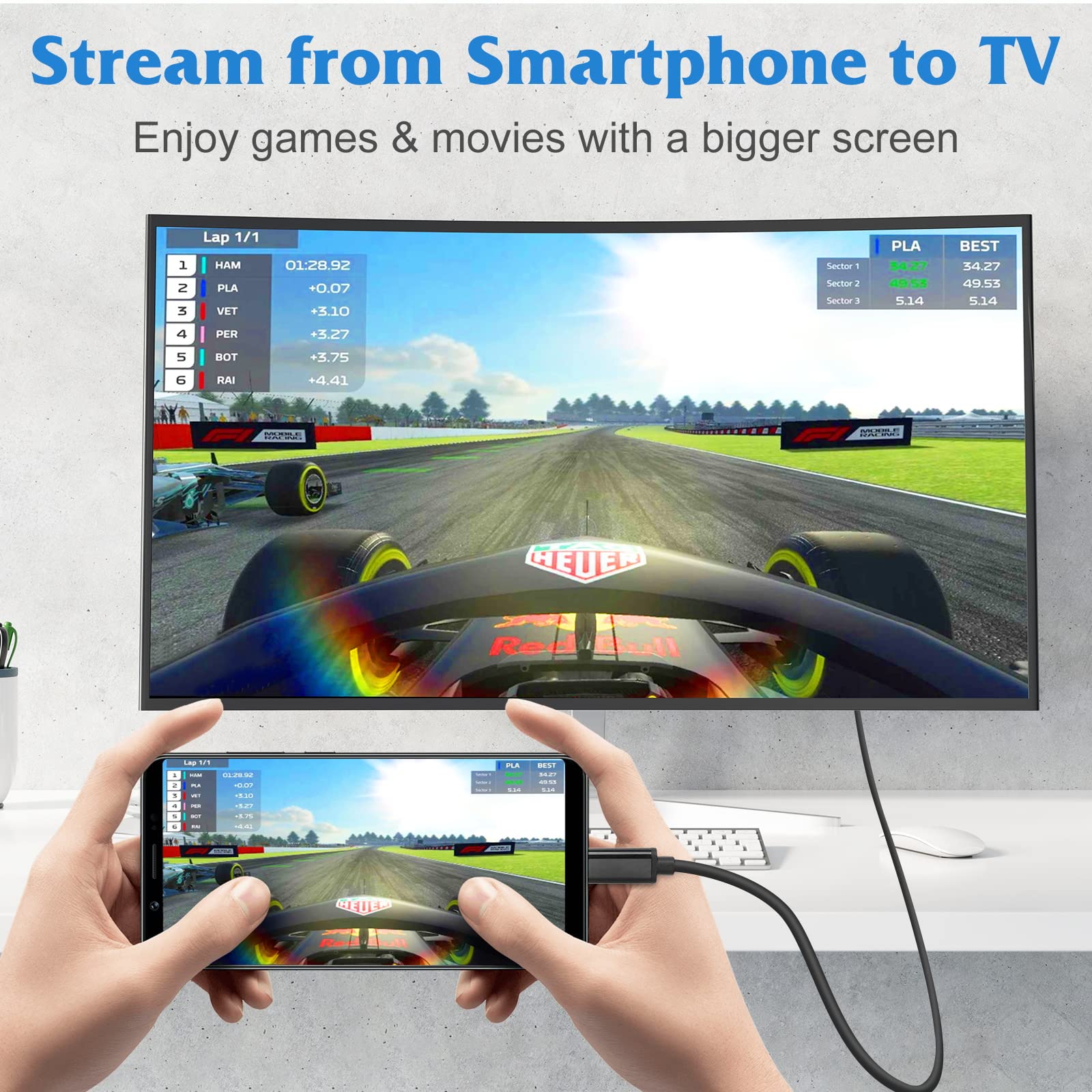 6ft USB C to HDMI Cable 4K 60Hz - USB 3.1 Type C to HDMI Adapter - Thunderbolt 3 Compatible - High Speed Charging & Video Transmission for MacBook Pro, Huawei MatePad Pro 10.8 (2019), Samsung Galaxy - Perfect for Home Office, Conference Presentations & 4K TV Streaming
