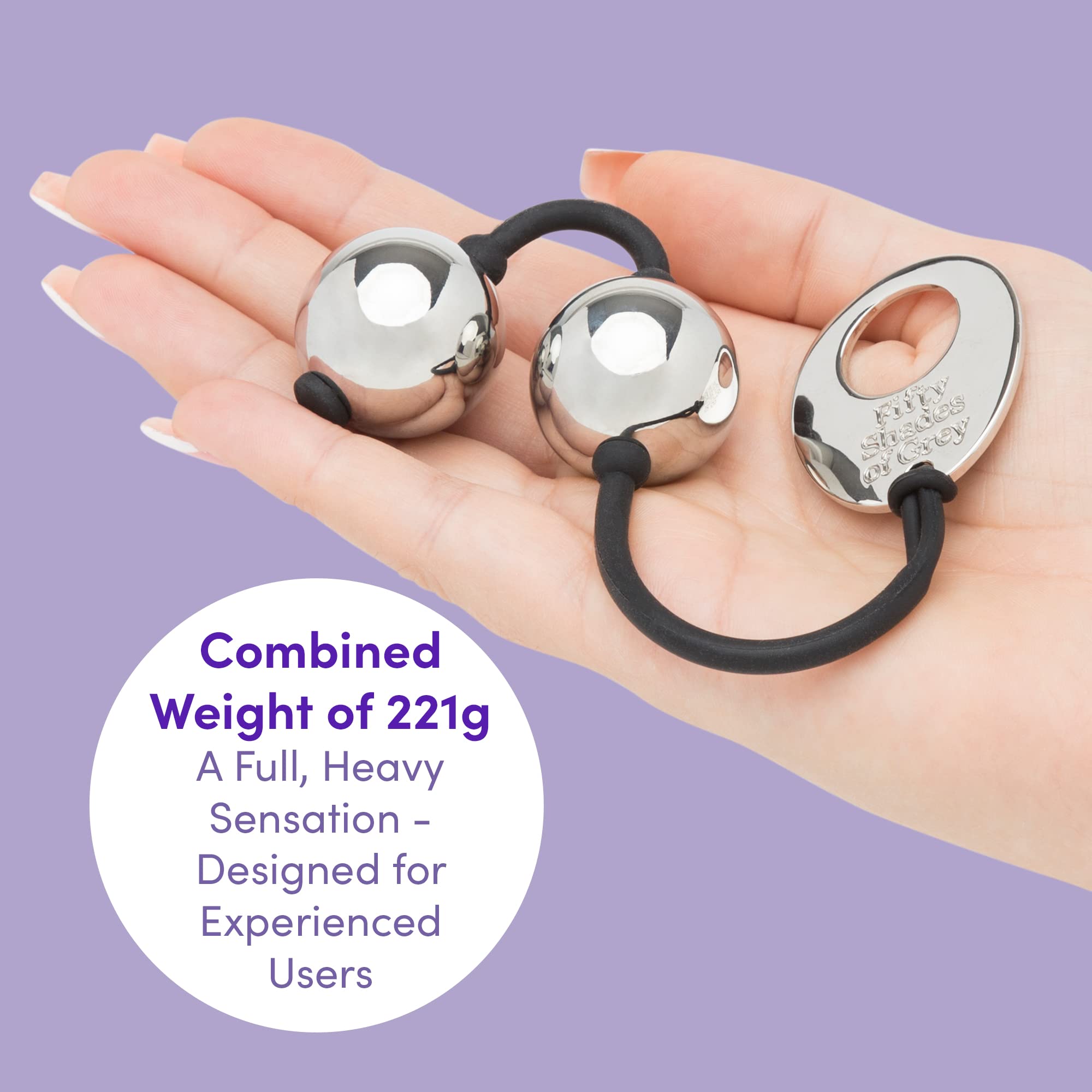 Fifty Shades of Grey Inner Goddess Silver Kegel Balls - 221g Weighted Vaginal Exercise Weights for Women's Pelvic Floor Strength Training - Perfect for Postpartum Recovery & Sexual Wellness