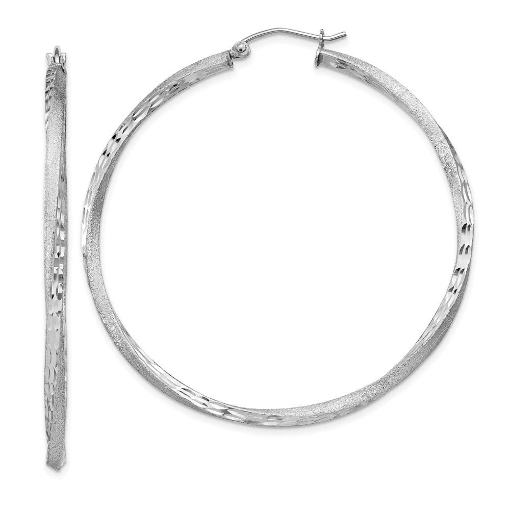 925 Sterling Silver Rhodium-Plated Satin & Diamond-Cut Twist Hoop Earrings for Women | Elegant Dangle Earrings for Party, Wedding & Everyday Wear