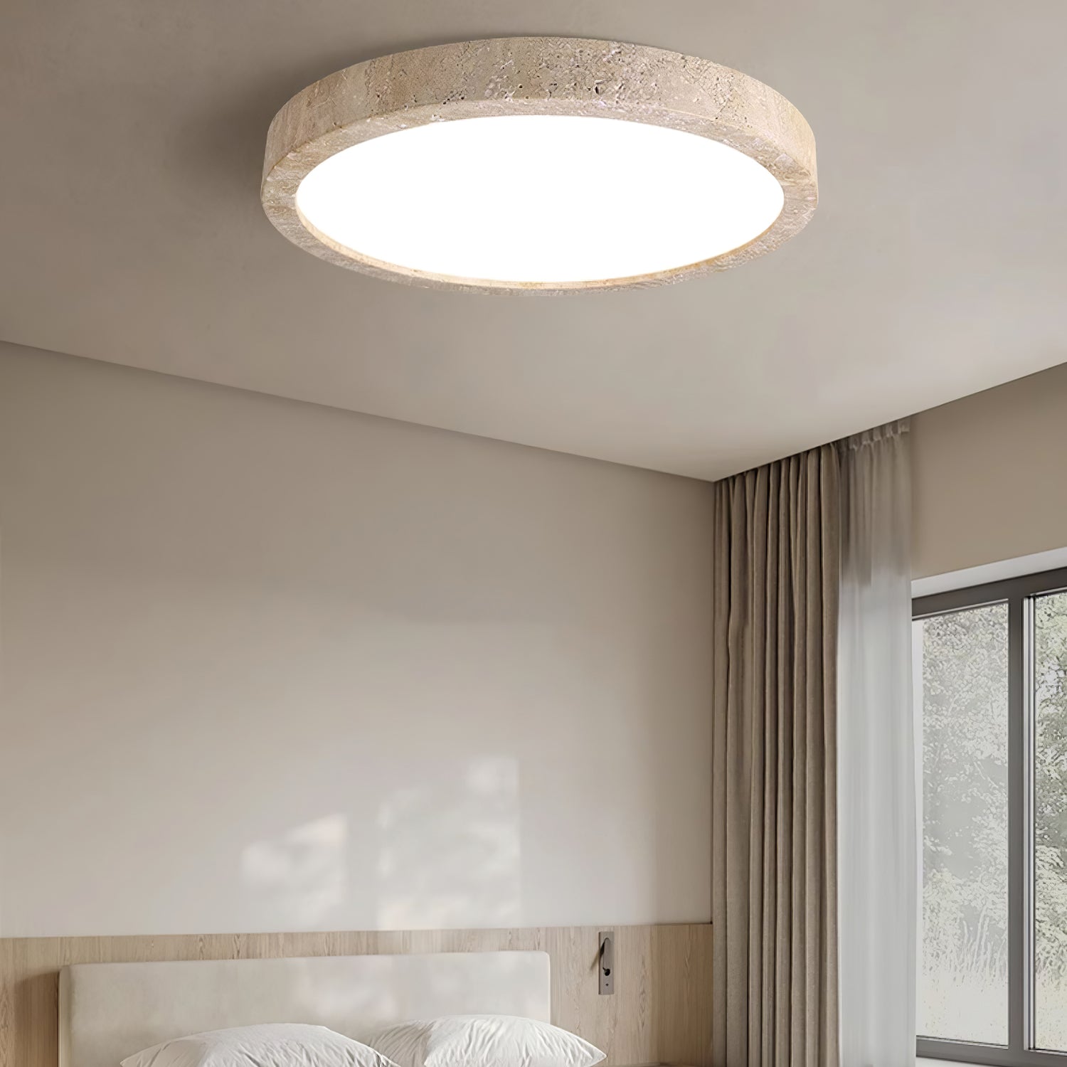 Horizon Travertine Ceiling Light Fixture - Modern Natural Stone Pendant Lighting for Dining Room, Kitchen, Living Room & Bedroom