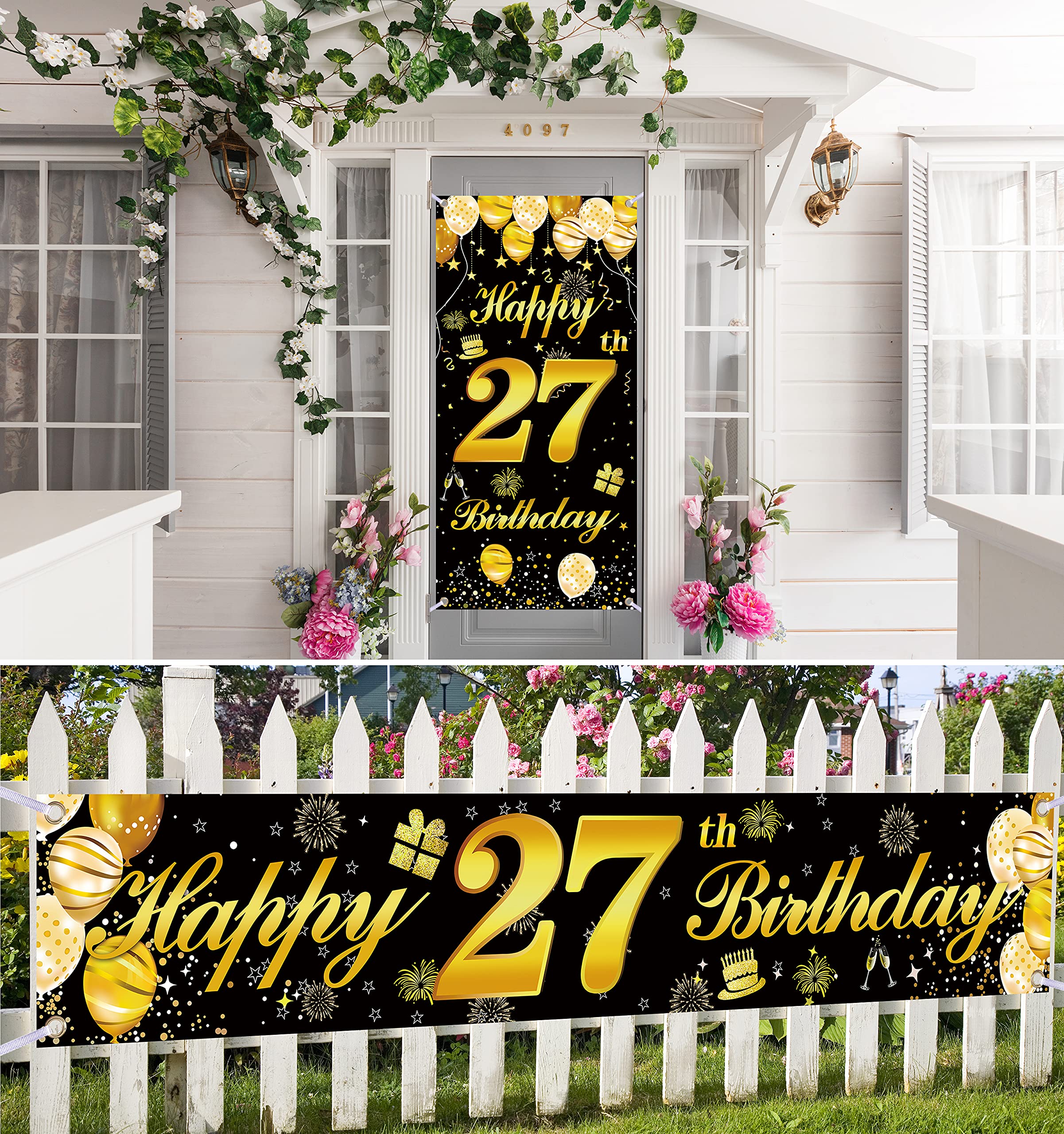 27th Happy Birthday Banner for Men - Premium Birthday Party Decorations & Backdrop - Perfect for Home, Office & Surprise Party Decor