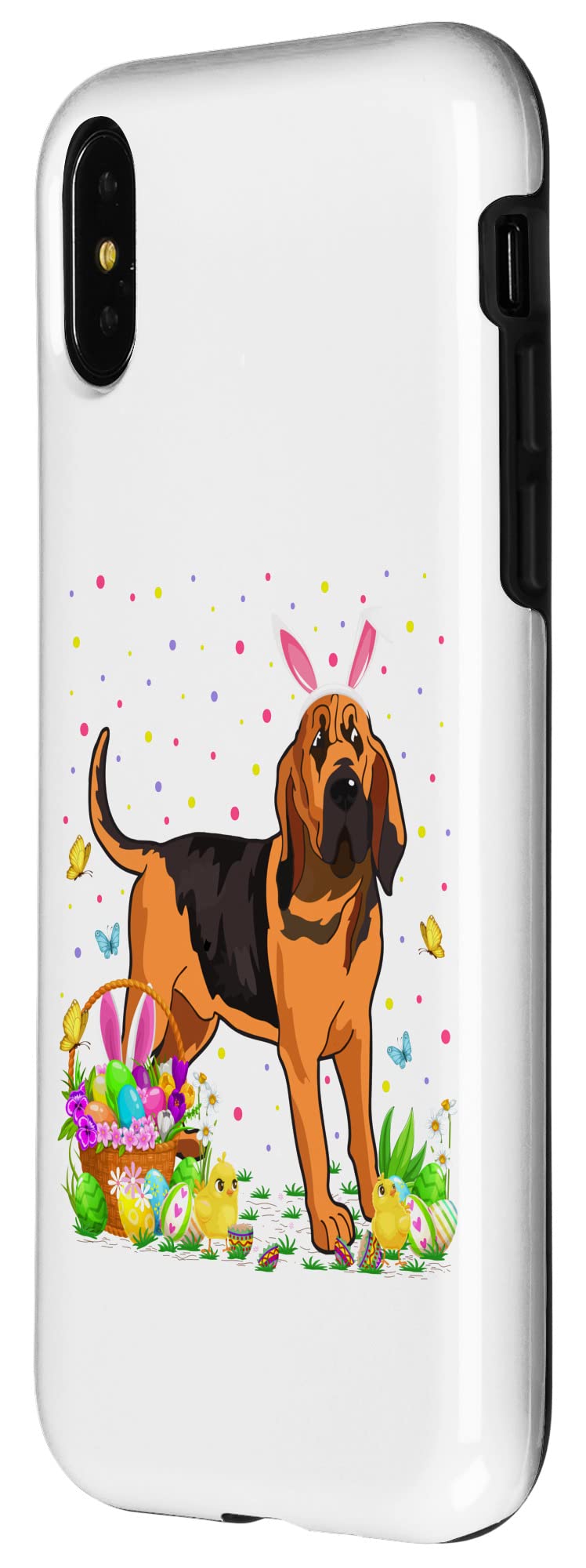iPhone X/XS Bloodhound Dog Bunny Easter Egg Hunting Phone Case - Cute Protective Cover for iPhone X/XS - Perfect for Easter Sunday, Dog Lovers & Outdoor Adventures
