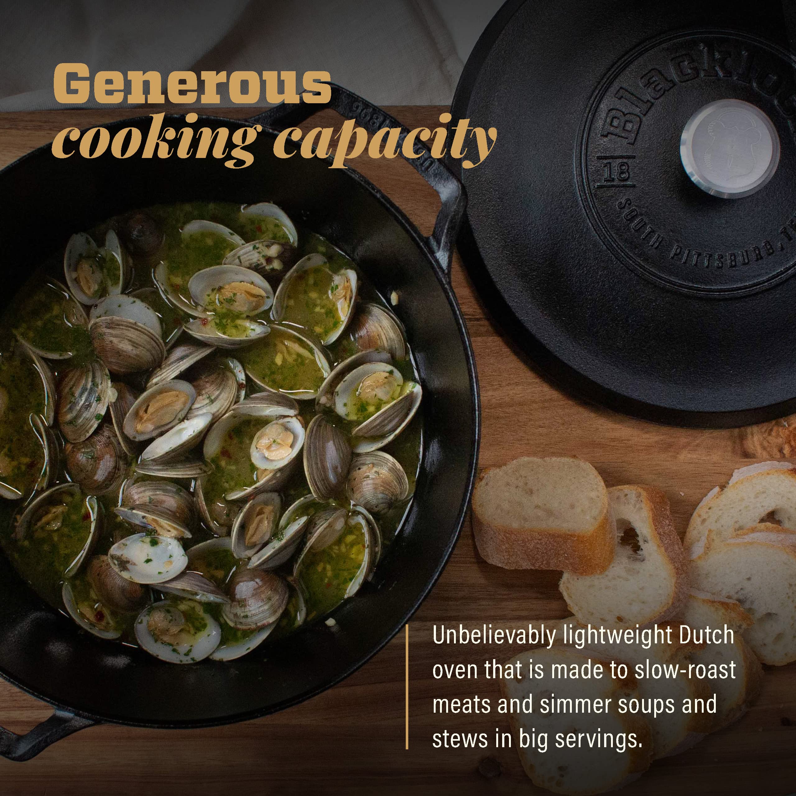 Lodge Cast Iron Blacklock 5.5 Quart Dutch Oven - Pre-Seasoned, Heavy Duty Cookware for Baking, Braising & Camping - Perfect for Oven, Stovetop & Outdoor Cooking