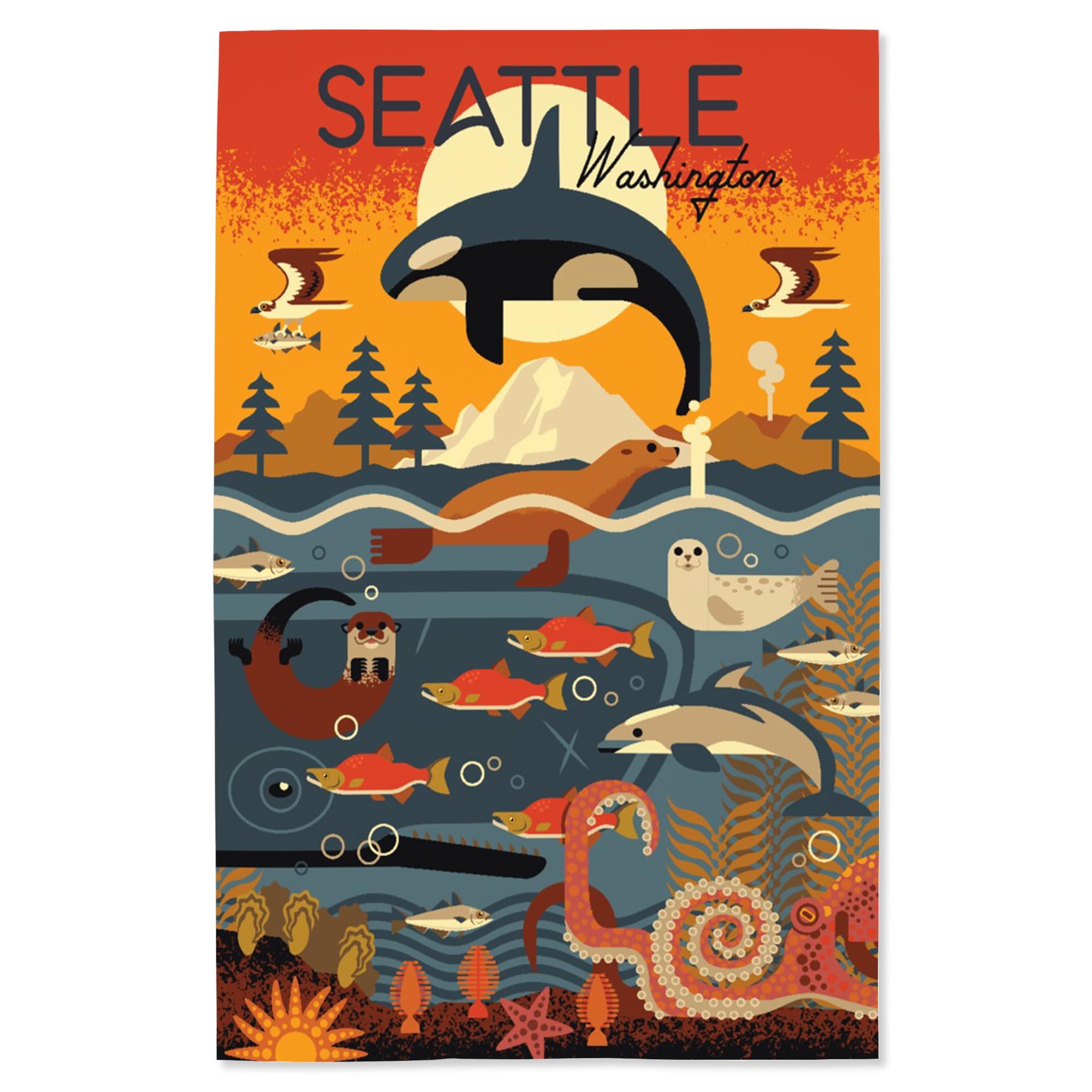 Lantern Press 16x24 Inch Giclee Art Print - Seattle Washington Marine Animals Geometric Wall Decor | Perfect for Living Room, Bedroom & Office