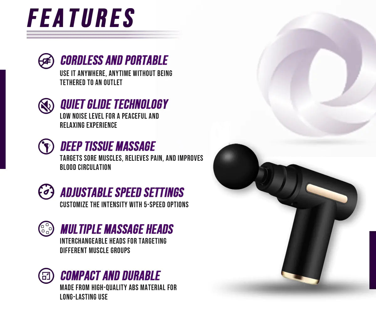 Deep Tissue Percussion Massage Gun for Athletes - Muscle Pain Relief & Recovery | Portable Massager for Post-Workout, Sports Injury & Muscle Relaxation