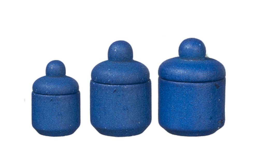 Blue Wooden Canister Set for Dollhouse - Miniature Kitchen Storage Jars - Perfect for Dollhouse Accessories, Miniature Decor, and DIY Craft Projects
