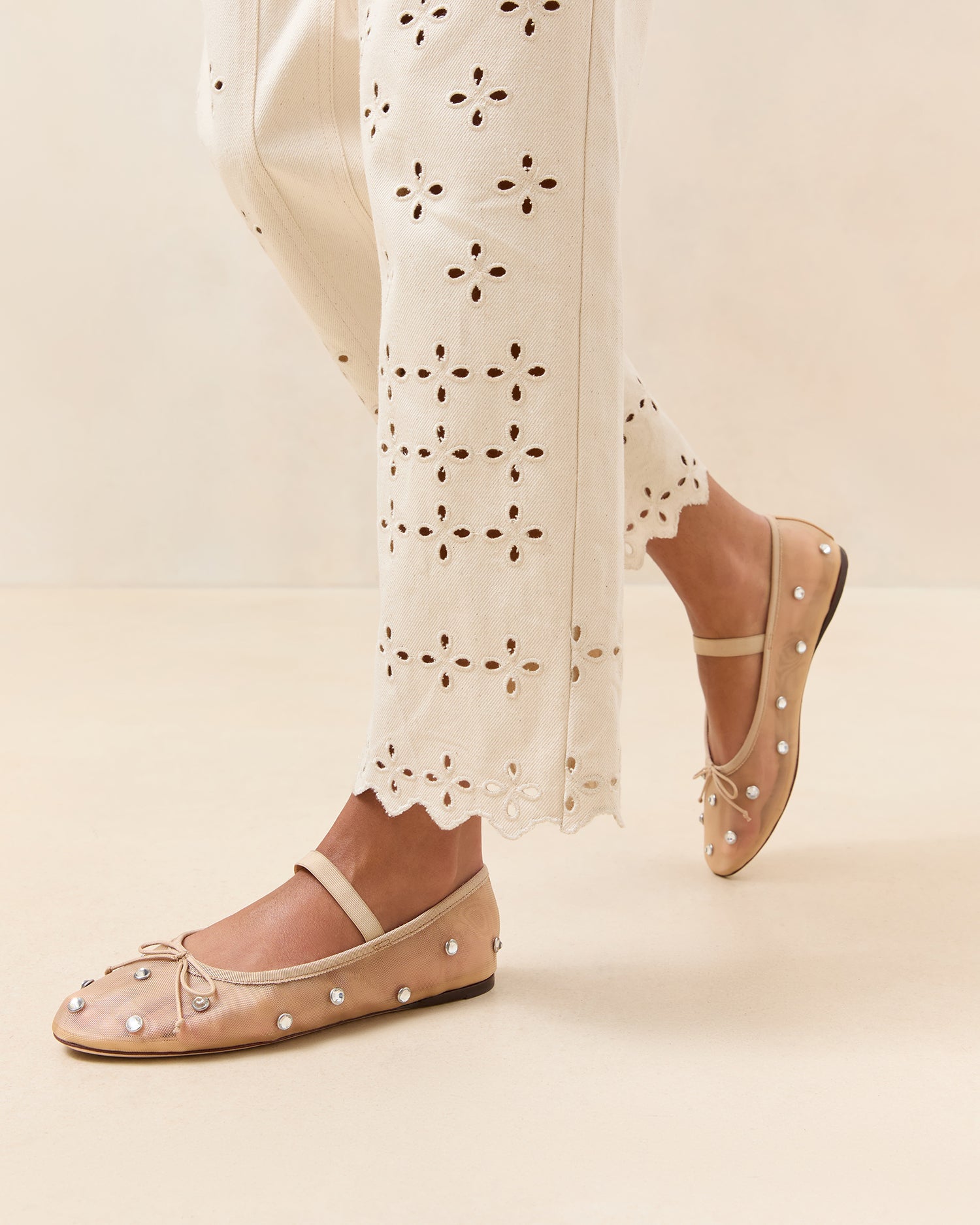 Leonie Women's Caramel & Crystal Embellished Ballet Flats - Comfortable Slip-On Shoes for Work, Wedding & Casual Outfits