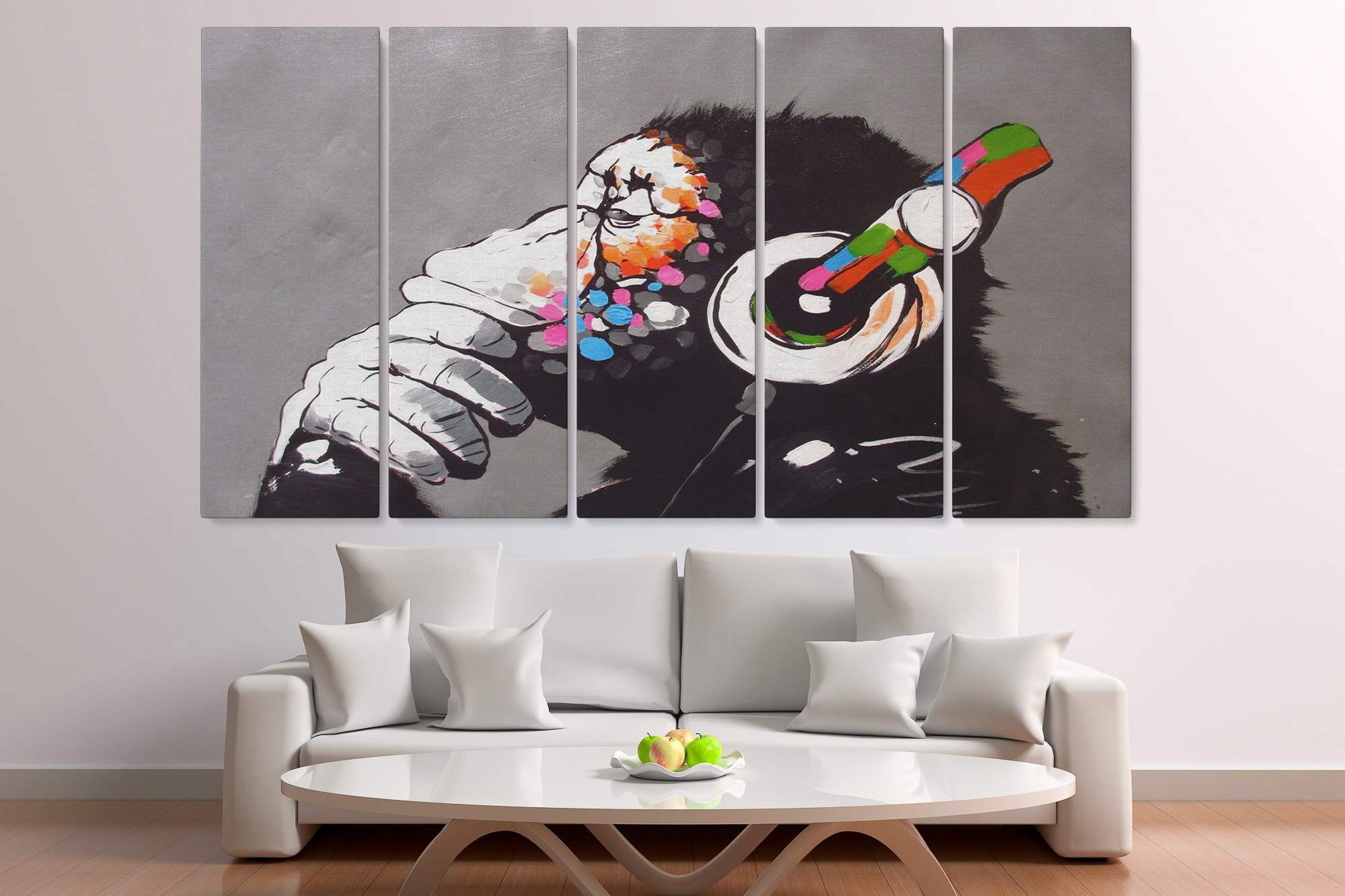 Banksy DJ Monkey Gorilla Chimp Canvas Wall Art Set - 5 Piece Modern Home Decor for Living Room, Bedroom & Office | Pop Art Animal Print for Urban Style Interior Design