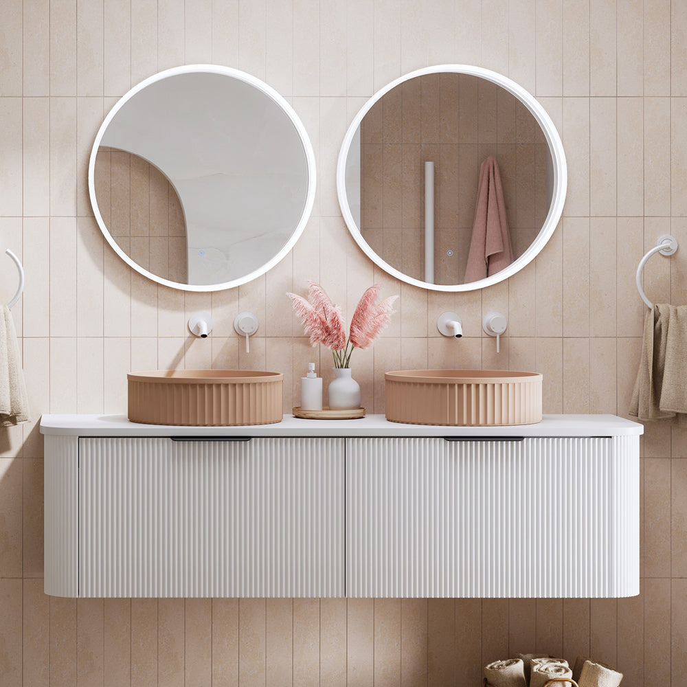 Fienza 120UW C Minka Curved Satin White 1200 Wall Hung Bathroom Vanity Cabinet - Perfect for Modern Bathroom Storage & Organization