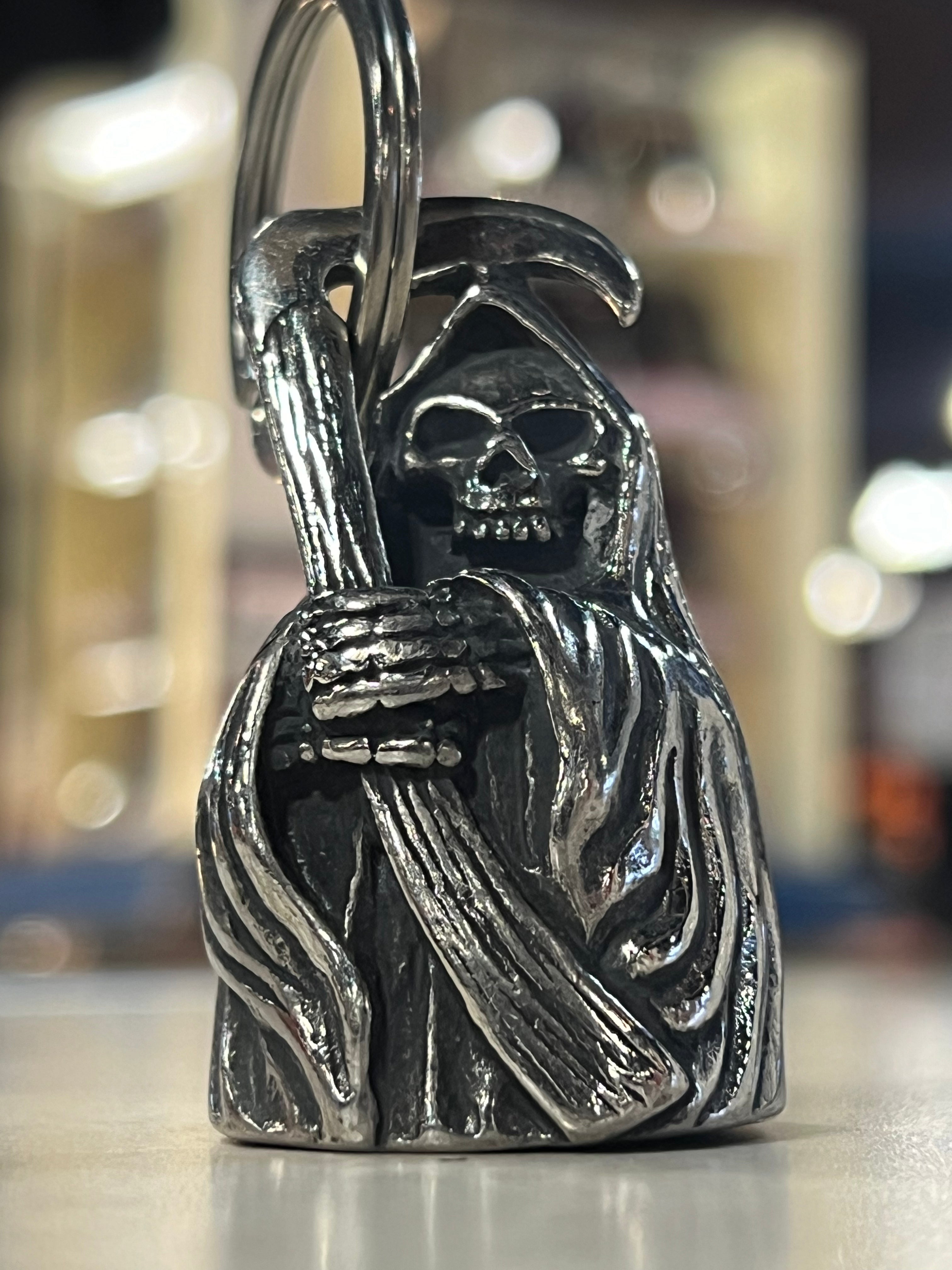 Motorcycle Bell with Full Grim Reaper Design - Protective Guardian Bell for Bikers - Perfect for Harley, Cruiser & Chopper Motorcycles