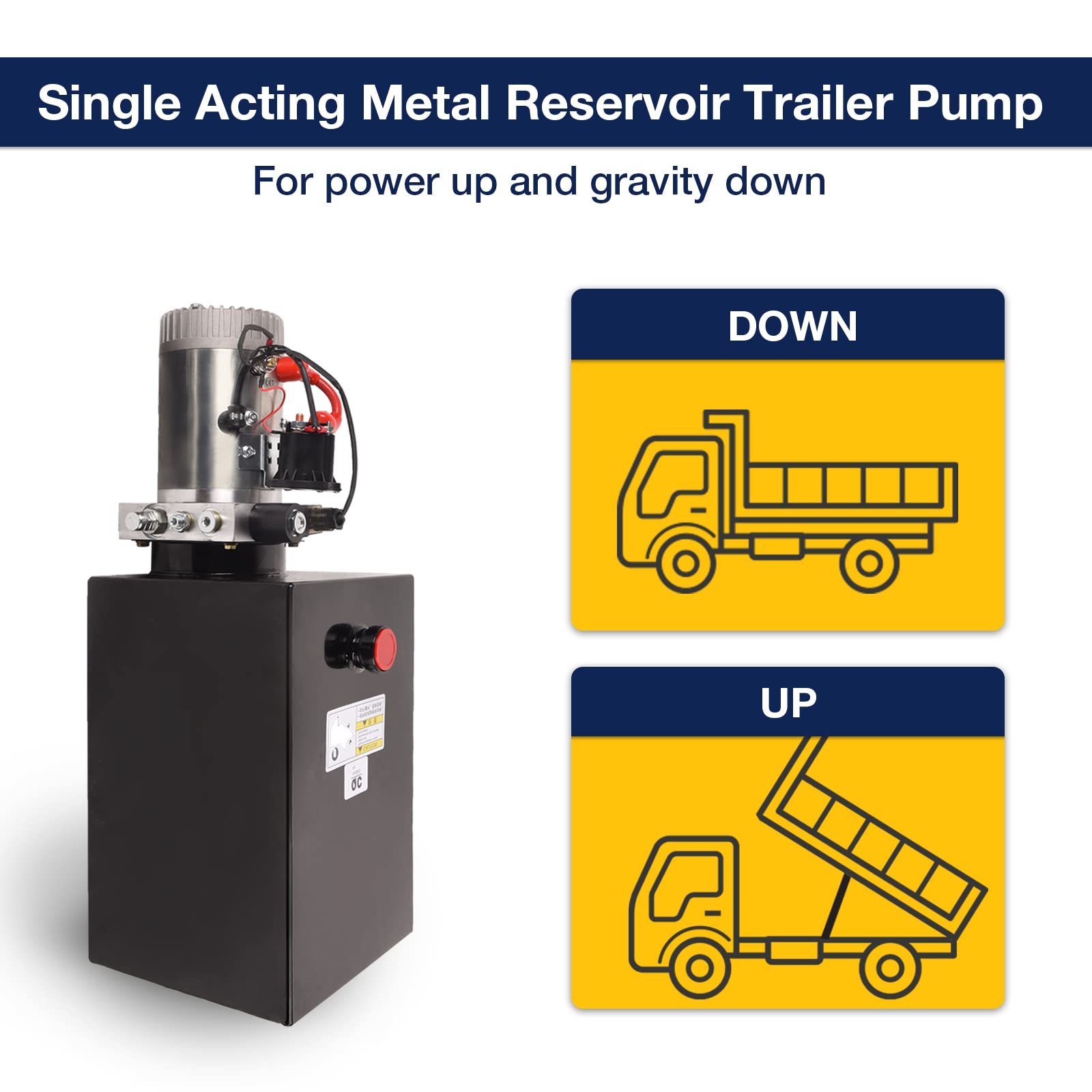 12V 15 Quart Hydraulic Power Unit with Metal Reservoir - Single Acting Dump Trailer Pump with Remote Control for Car Lifting & Towing Applications | Ideal for Dump Trailers, Truck Beds, and Heavy Equipment Maintenance