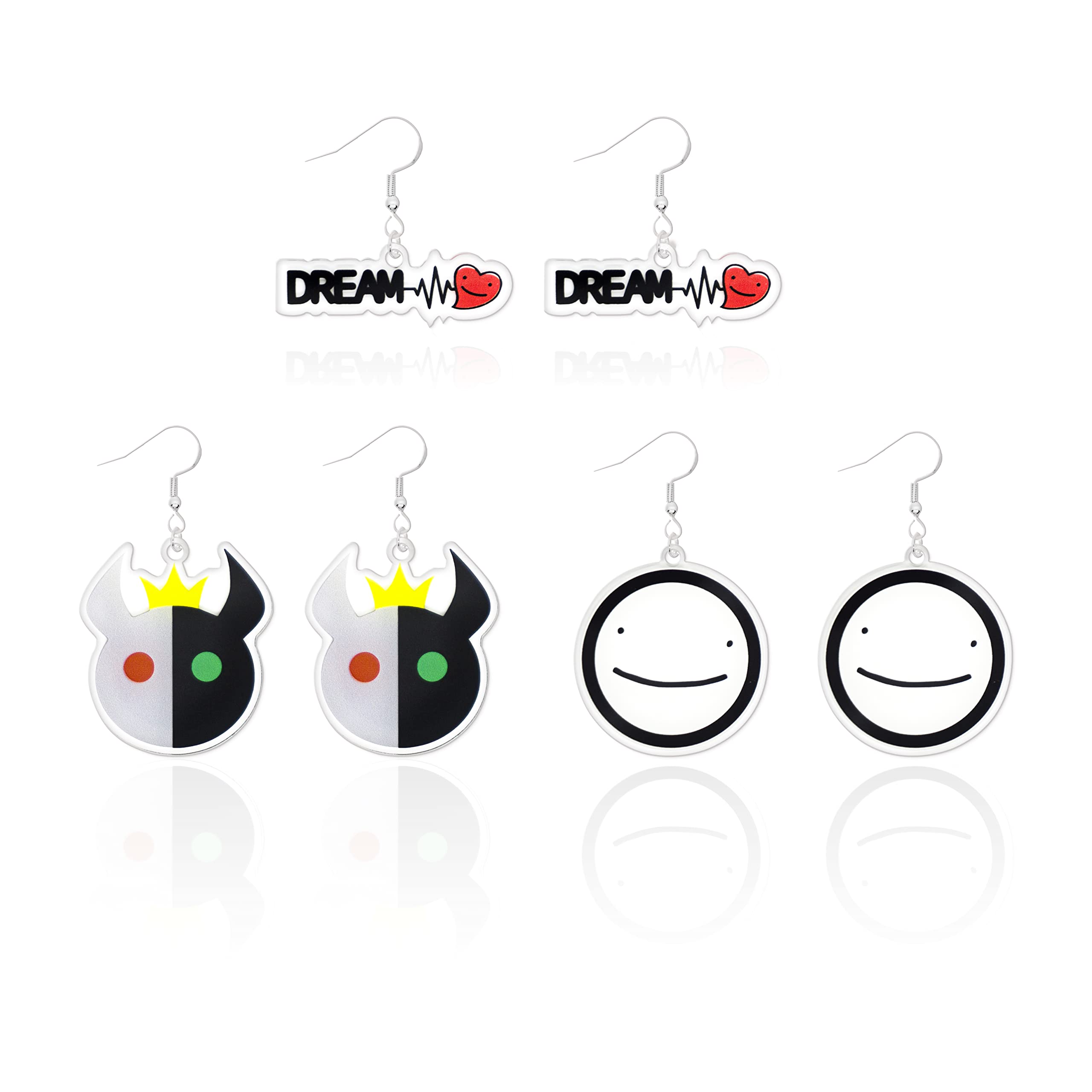 Dream SMP Merch Earrings - 3 Pairs DSMP Cosplay Jewelry for Women & Girls | Unique Gifts for Anime Fans, Streamer Enthusiasts & Dream SMP Cosplay Events