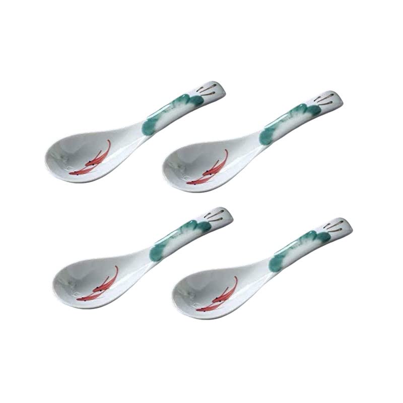 Premium Ceramic Soup Spoons Set of 4 - Chinese Style Glazed Porcelain Rice Spoons - Elegant Asian Tableware for Dining & Gifts (Dark Green) | Perfect for Ramen, Pho, Rice Bowls & Asian Cuisine