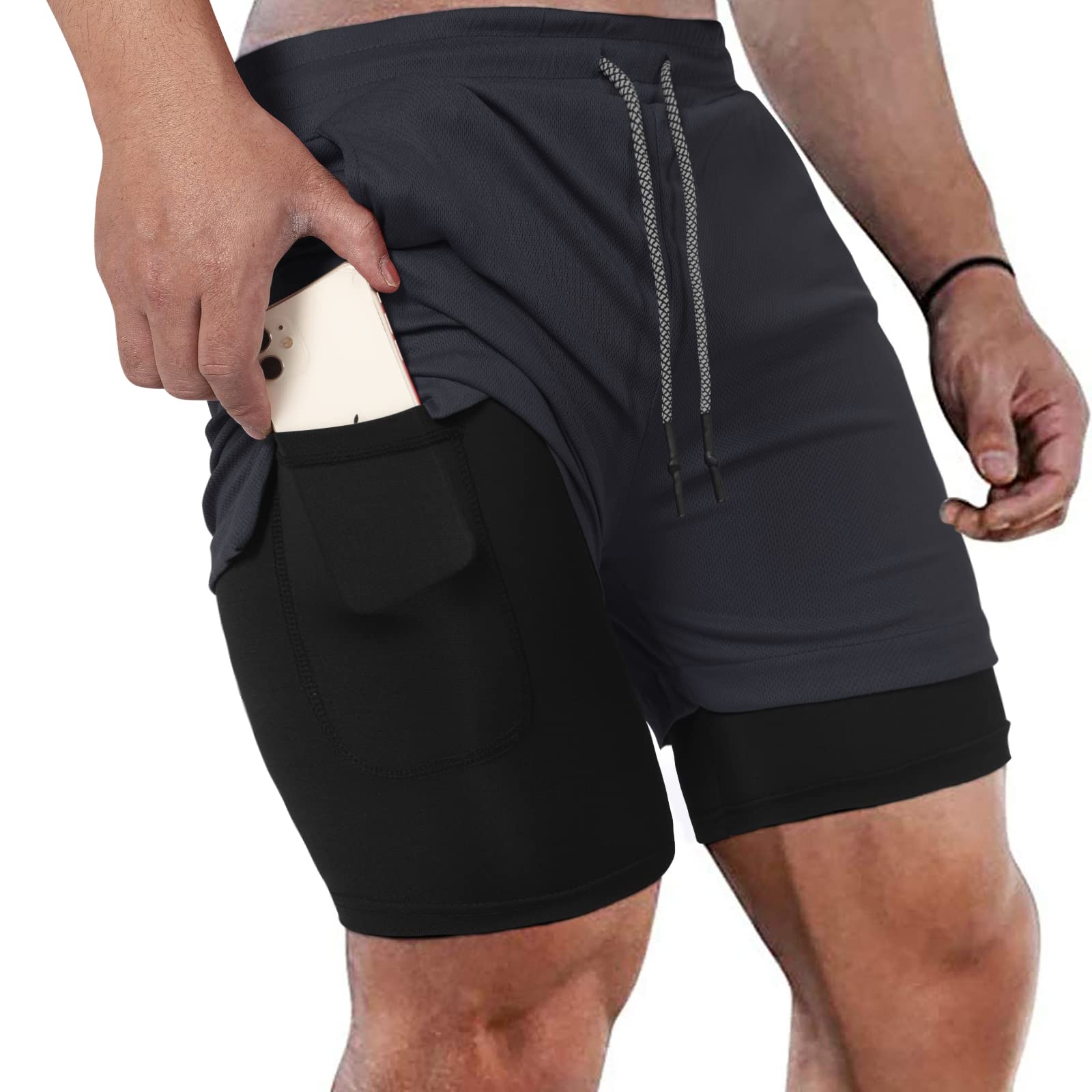 **Men's 2-in-1 Workout Shorts with Liner - Quick Dry Running & Athletic Shorts for Gym, Jogging & Outdoor Sports**