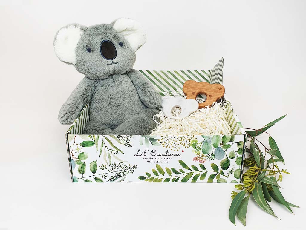 Personalized Plush Koala Baby Gift Basket - Soft Stuffed Animal Toy for Newborns, Baby Showers & Nursery Decor