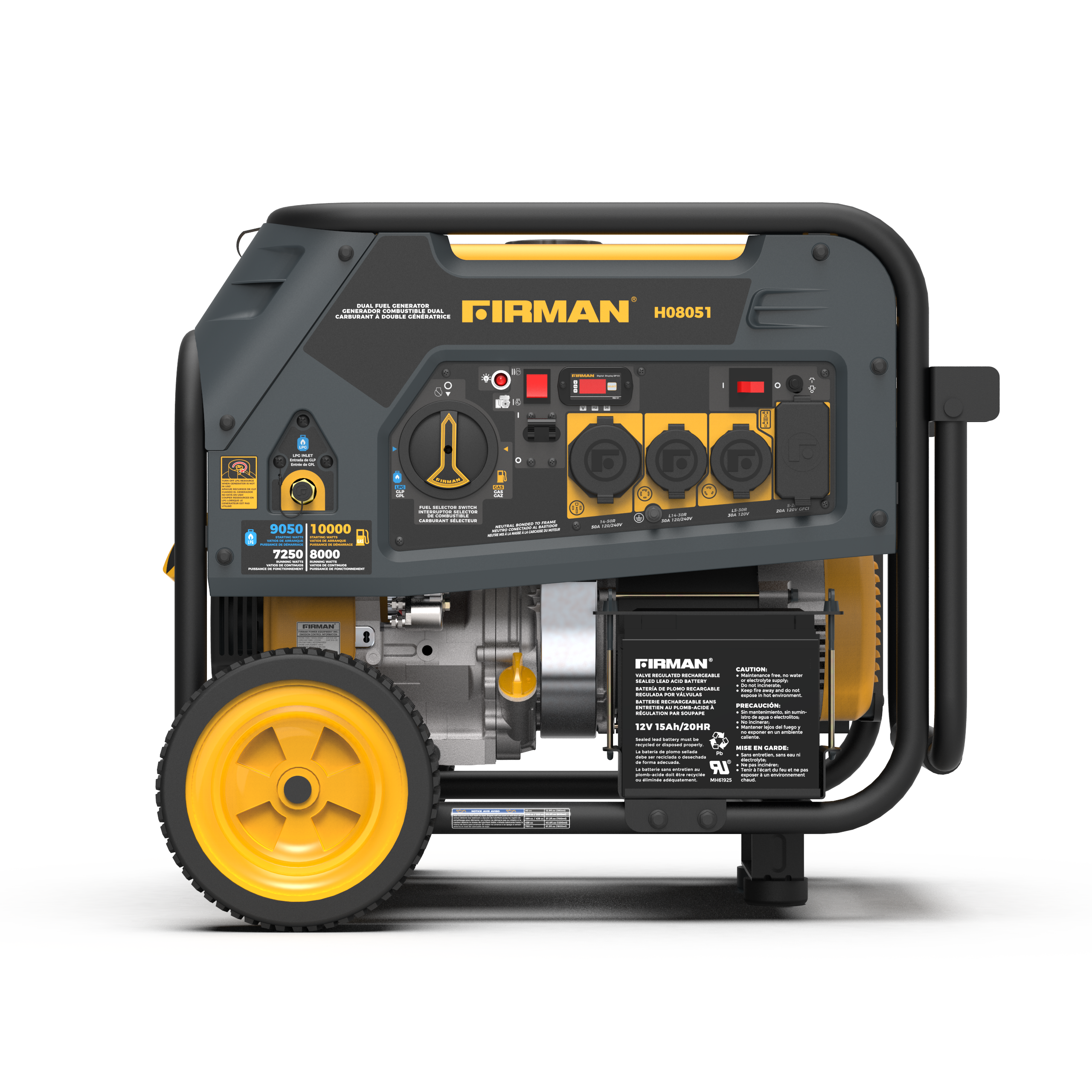8000W Dual Fuel Portable Generator with Electric Start - 120/240V Output for Camping, Home Backup & Outdoor Power Supply