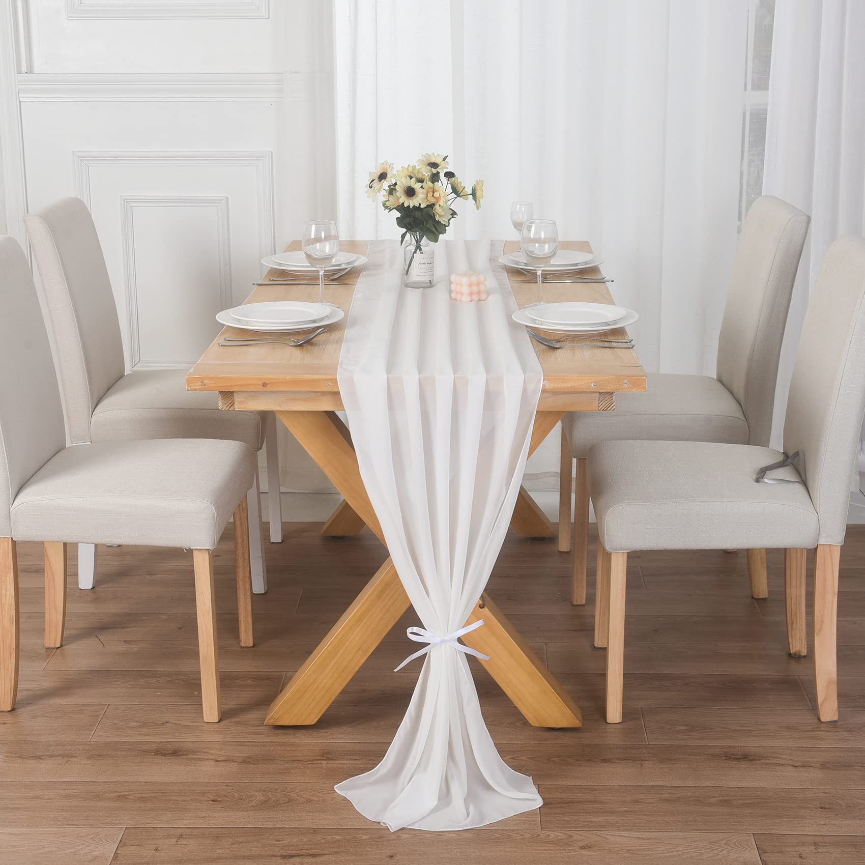 12 Pack Ivory Chiffon Table Runners 10ft Long Sheer Tulle Table Runners 29x120 Inches - Elegant Wedding Table Decorations for Reception, Banquet, and Party Decor