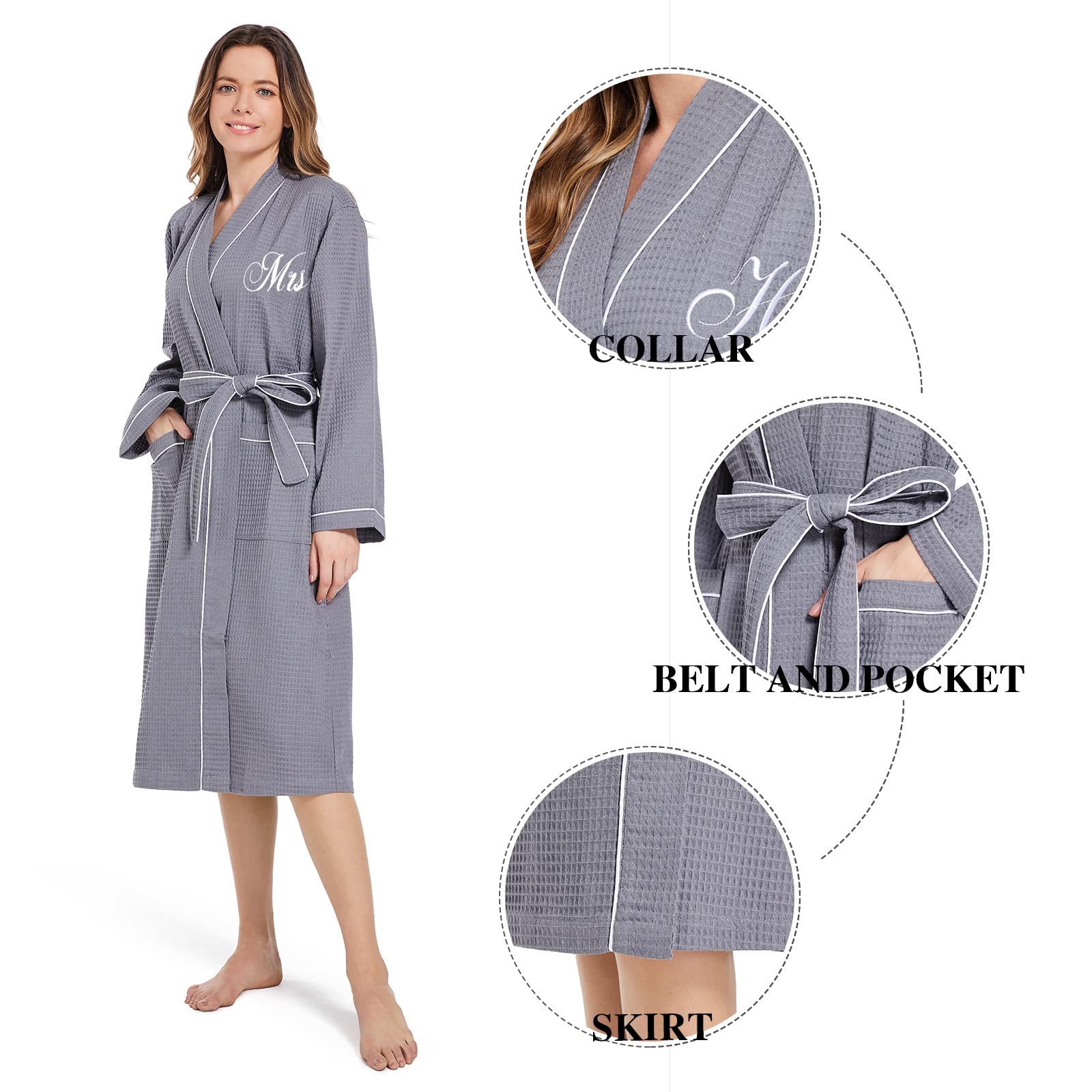 2Pcs Couples Waffle Kimono Robe Set - Soft Cotton Bathrobes for Men & Women, Spa Hotel Loungewear, Matching Couples Gift for Anniversary Valentine's Day - Perfect for Relaxing at Home, Romantic Getaways and Spa Days