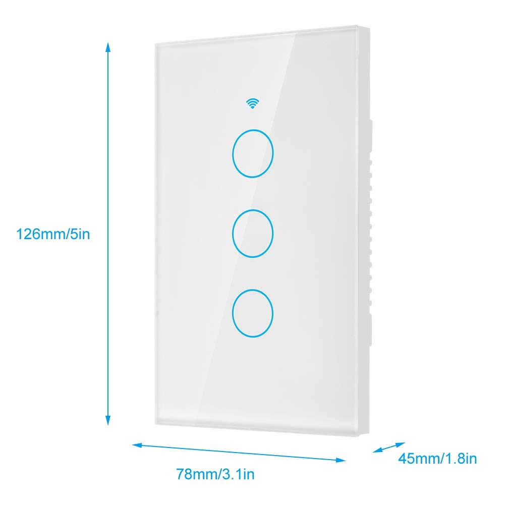 3-Way Smart Light Switch with Remote & Voice Control - Compatible with Google Home & Siri - Wall Mounted Single Circle Design (US White) - Perfect for Home Automation & Smart Lighting Systems
