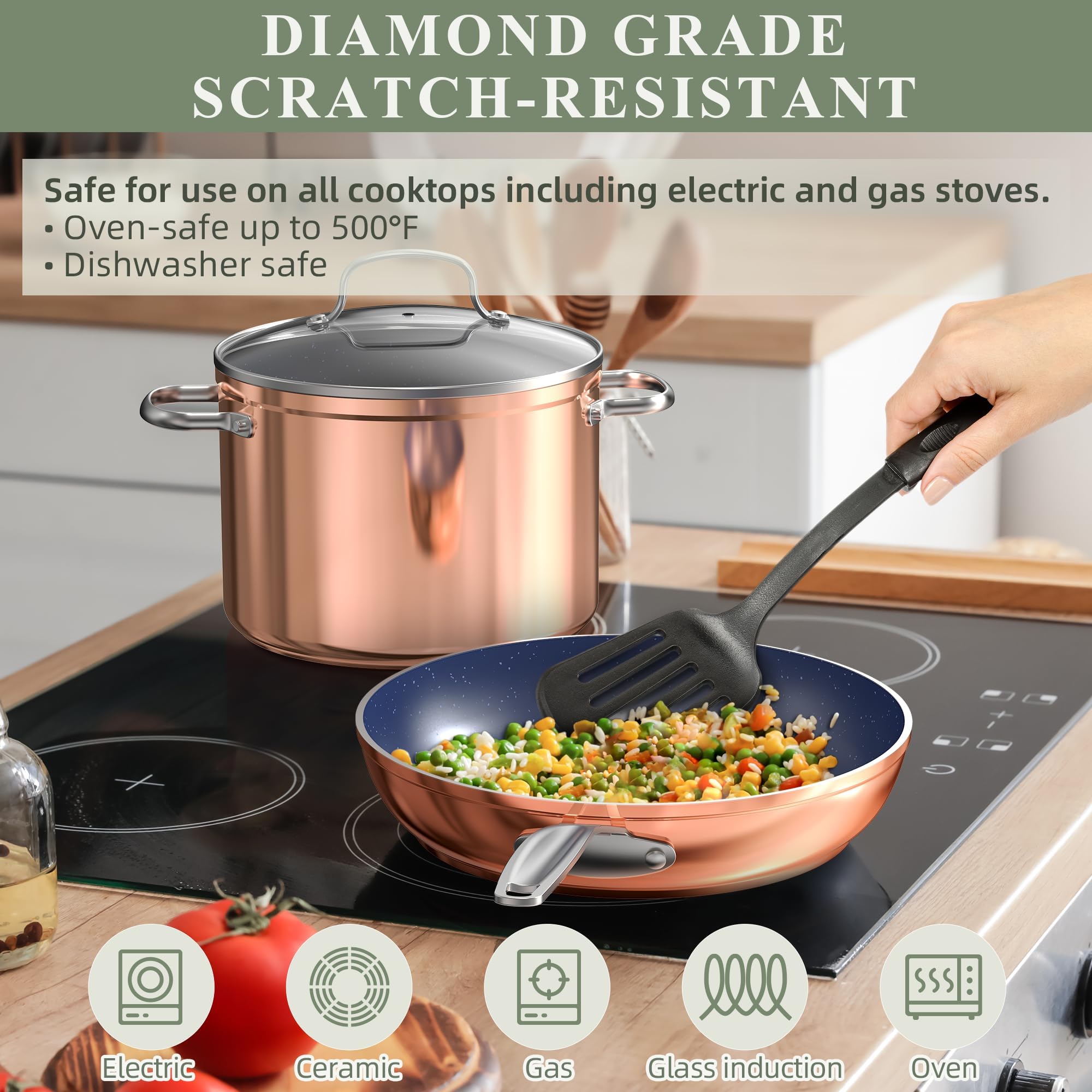 Nuwave 9-Piece Cookware Set - Blue Ceramic Nonstick Coating, Diamond-Infused Scratch-Resistant, PFAS-Free, Oven & Induction Safe, Even Heat Distribution with Tempered Glass Lids & Stay-Cool Handles | Perfect for Healthy Cooking, Frying, Baking & Meal Prep in Modern Kitchens