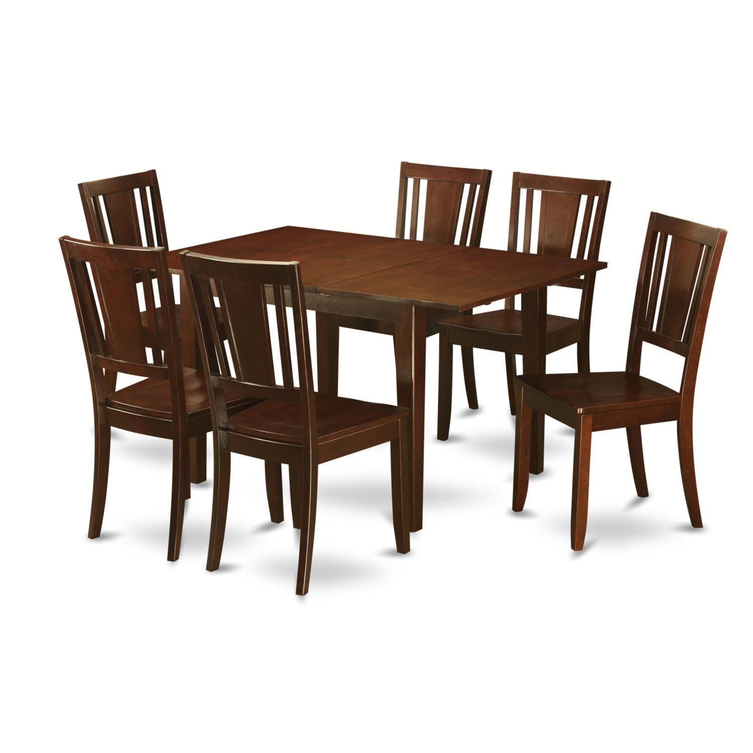 East West Furniture MLDU7-MAH-W 7-Piece Mahogany Dining Set with Extendable Table & 6 Chairs (36x54 Inch) - Perfect for Family Meals, Dinner Parties & Small Kitchen Spaces