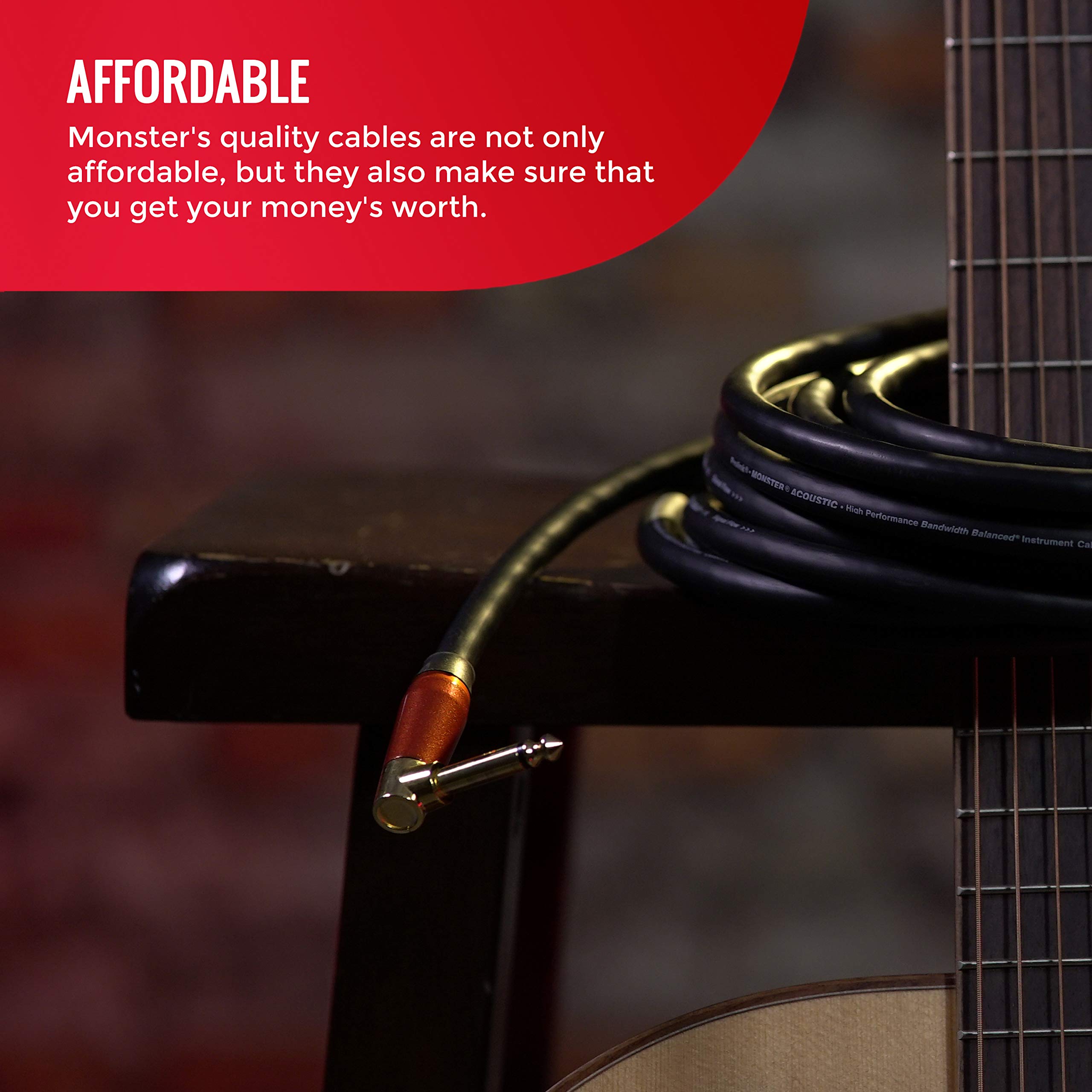 Monster Prolink Acoustic Instrument Cable 8ft - Right Angle to Right Angle Guitar Cable for Electric/Acoustic Guitar, Bass, Keyboard - High-Speed Signal Transmission with Rich Clean Sound - Perfect for Live Performances, Studio Recording & Home Practice