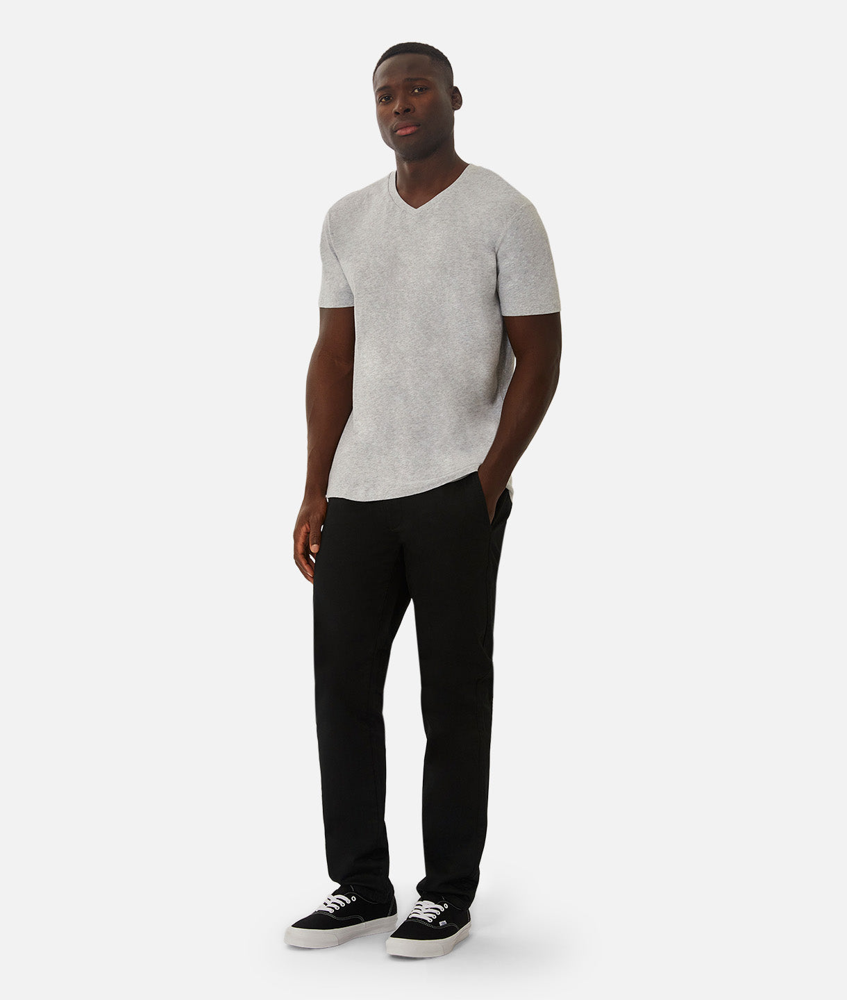 Premium Basic V-Neck T-Shirt for Men - Soft Light Grey Marle Cotton Blend - Casual Wear & Layering Essential