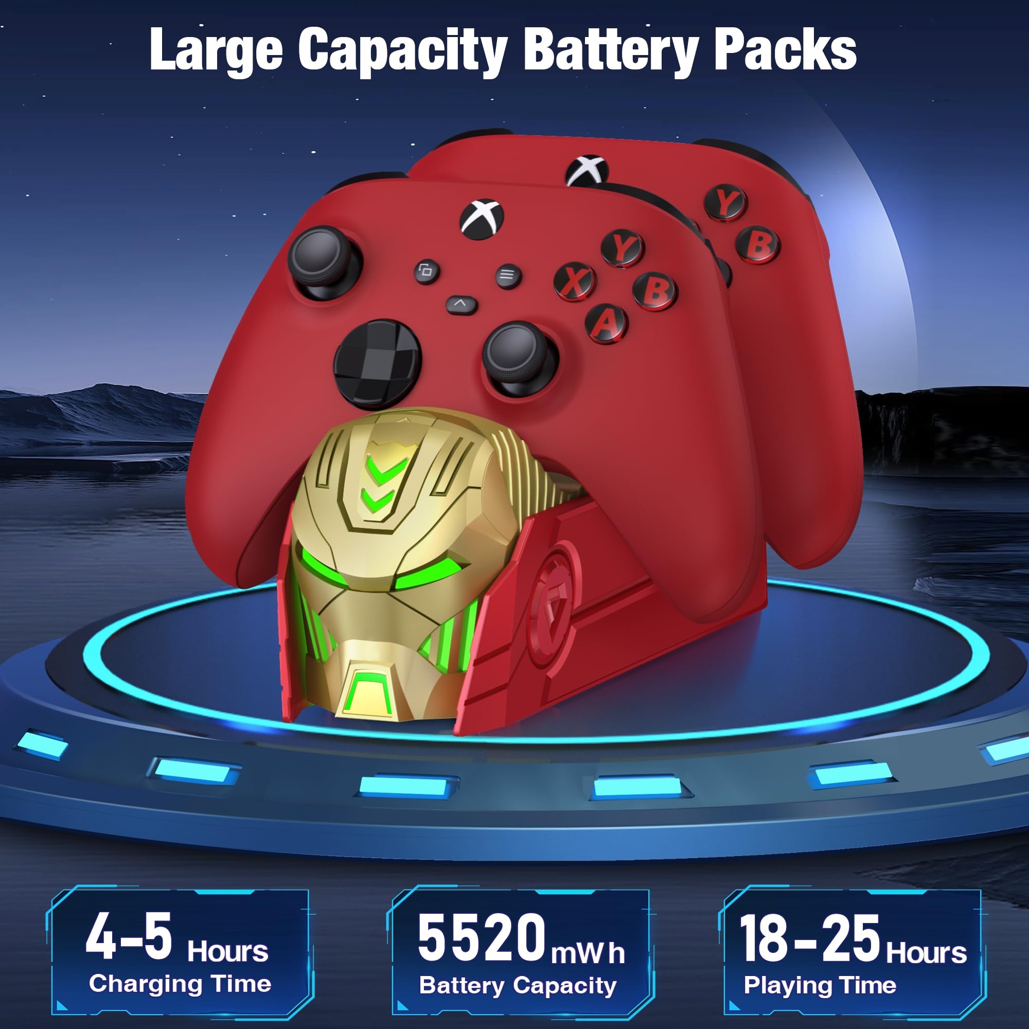 Xbox Controller Charger Station with 2x5520mWh Rechargeable Batteries & 4 Protective Covers - Fast Dual Charging Dock for Xbox One/Xbox Series X|S - Red - Perfect for Gaming Marathons & Multiplayer Sessions