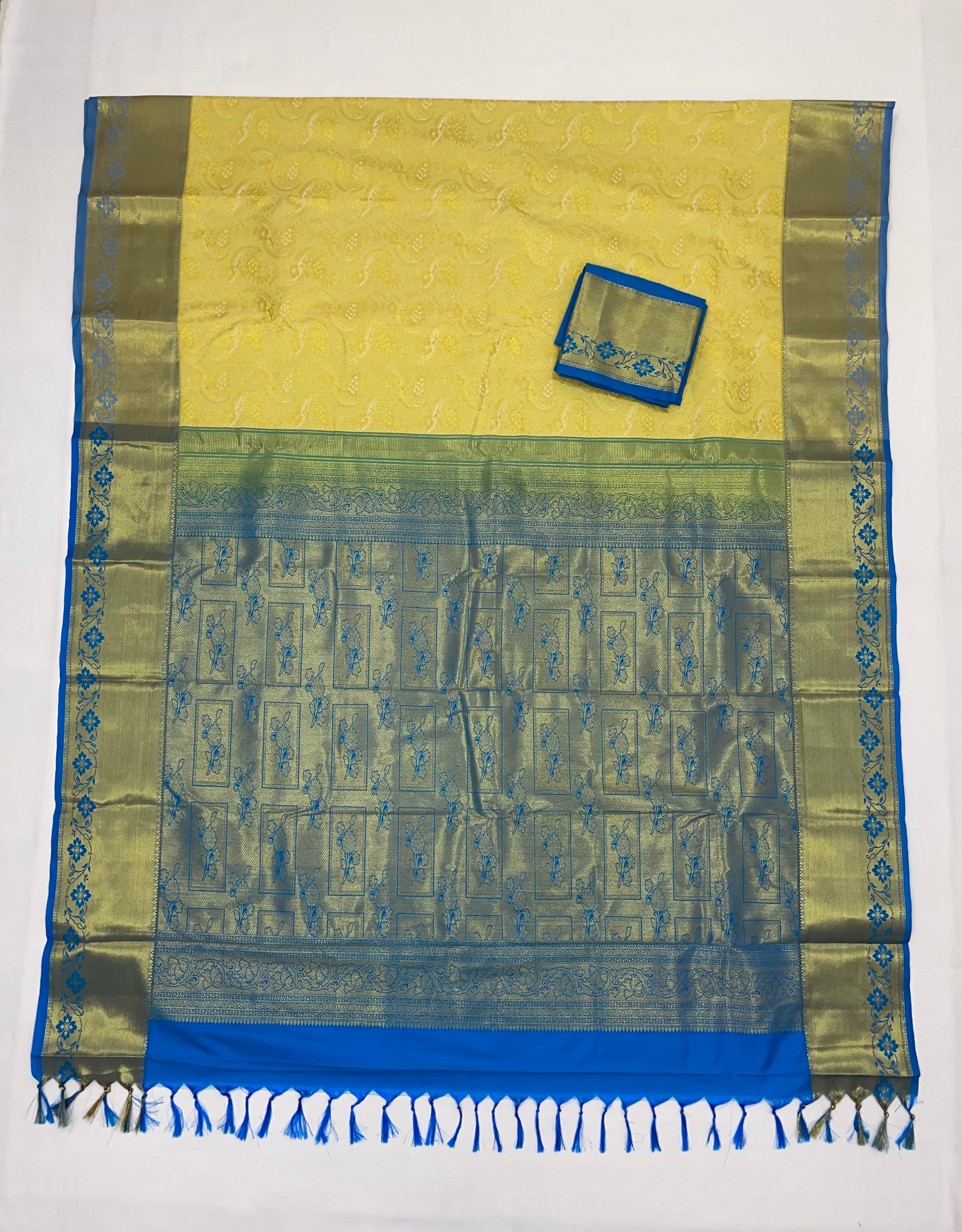 Elegant Yellow Pure Kanchi Silk Saree with Gold Zari Work for Women | Traditional Indian Attire for Weddings, Festivals & Special Occasions