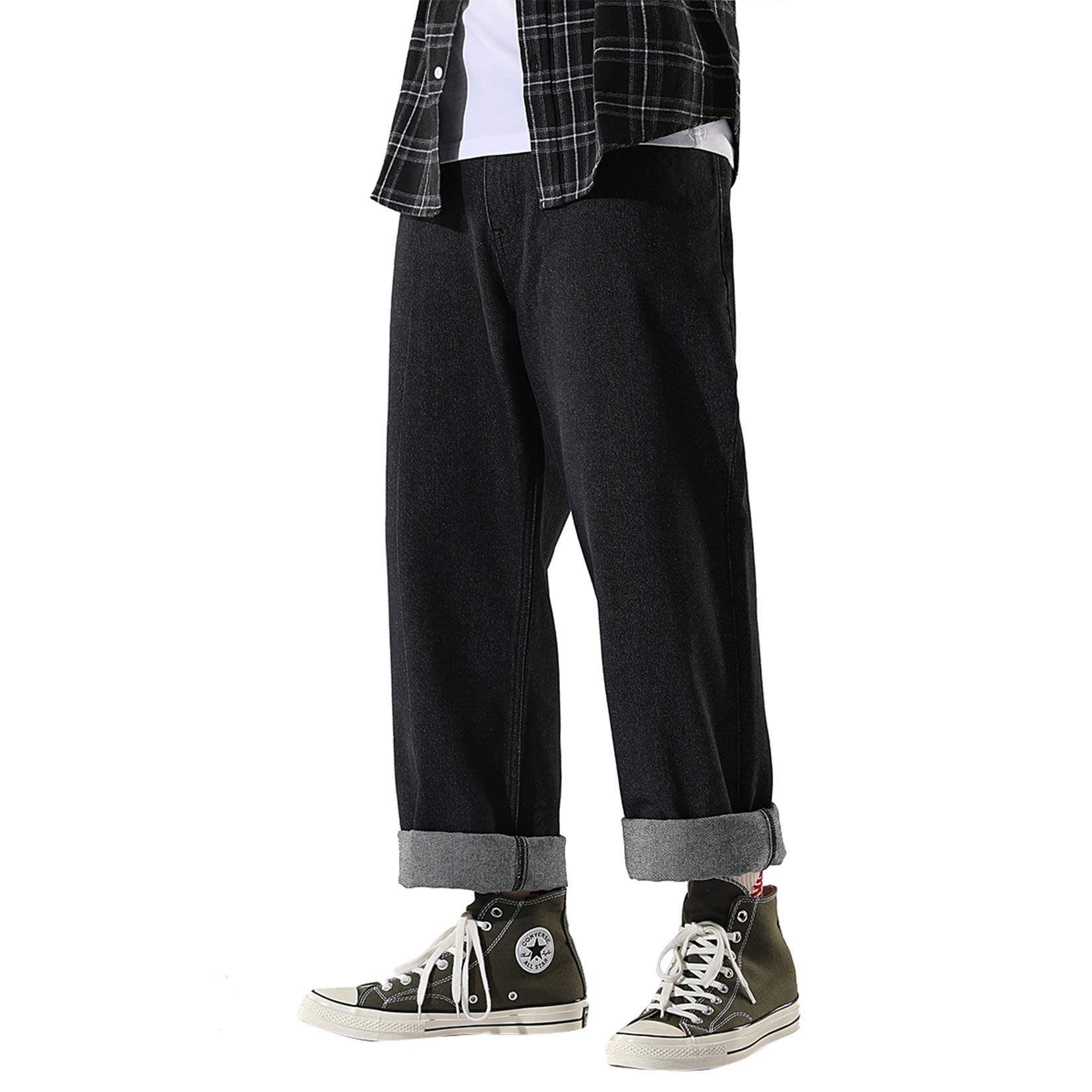 **DOSLAVIDA Men's Work Jeans - Casual Hip Hop Cargo Pants, Loose Fit Straight Wide Leg Cotton Denim with Zipper | Durable & Comfortable for Work, Streetwear & Everyday Wear**